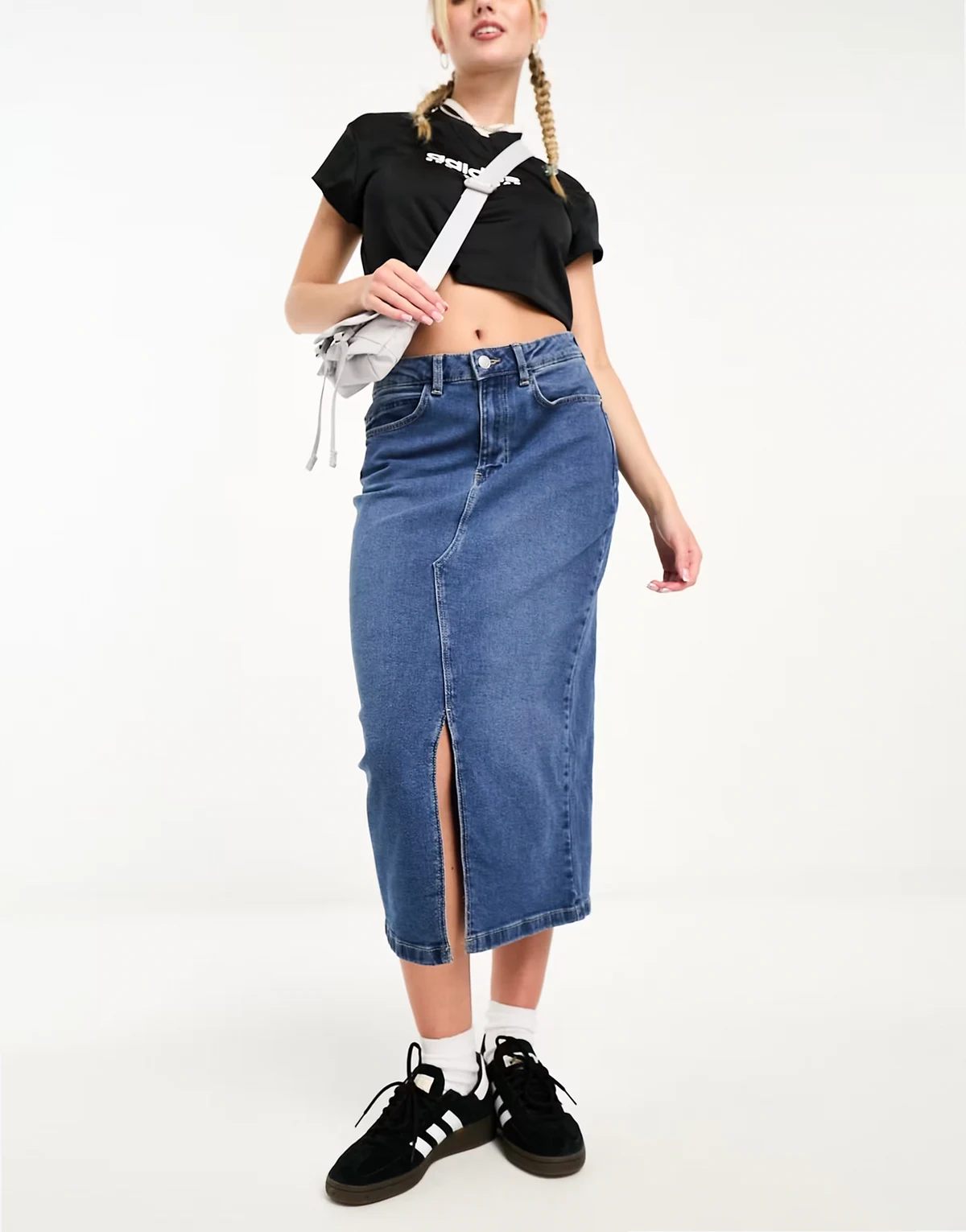 – Midi-Jeansrock in Mittelblau