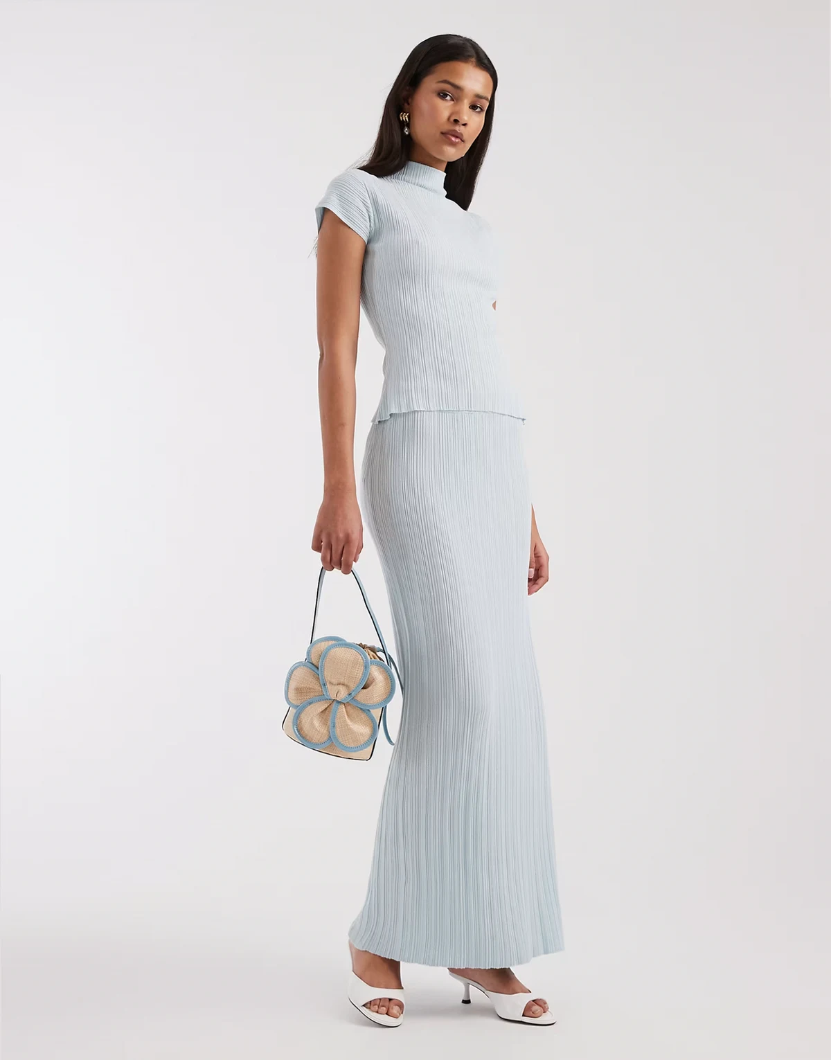 rib knit maxi skirt in baby blue - part of a set