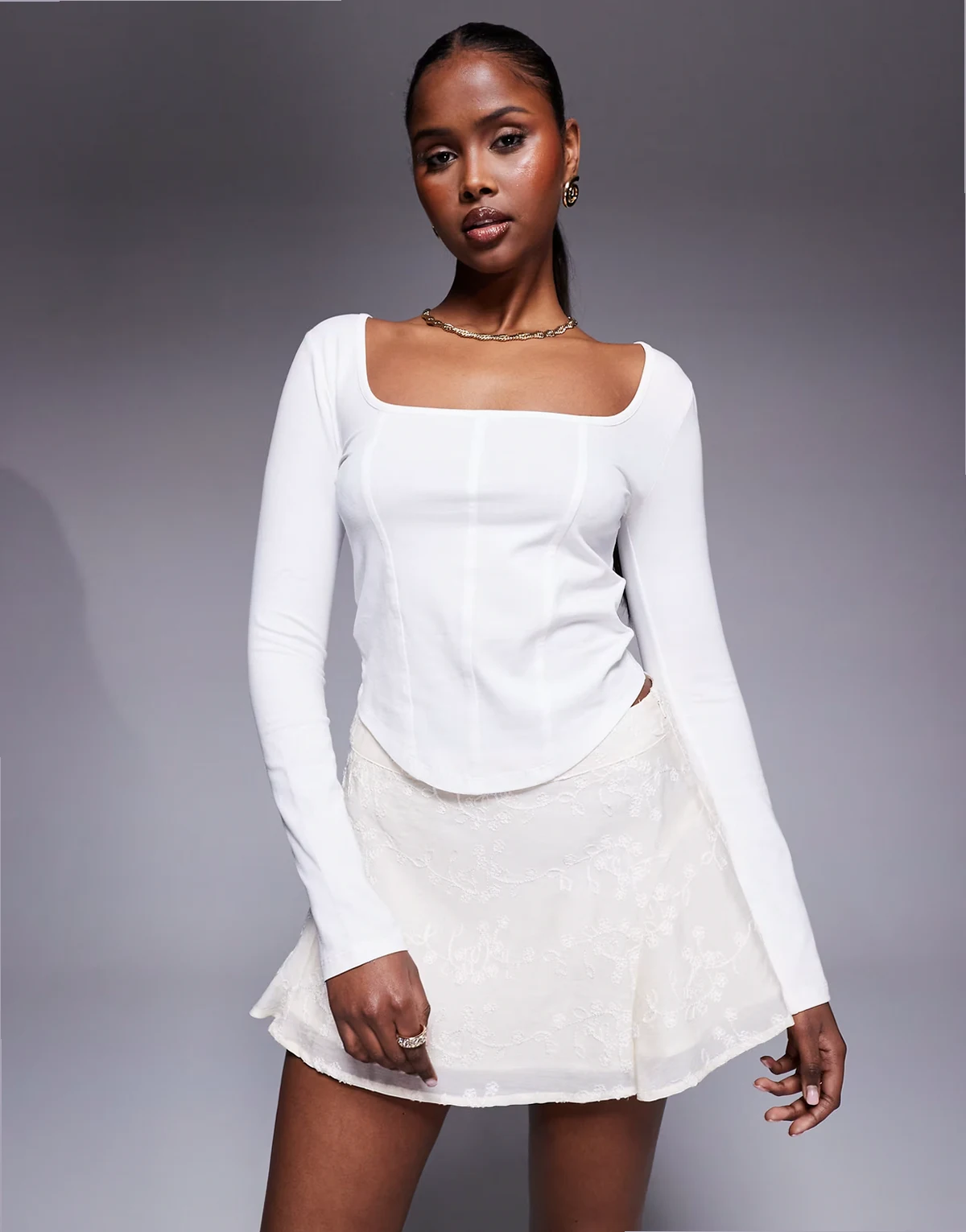 floral embroidered floaty mini skirt in cream
