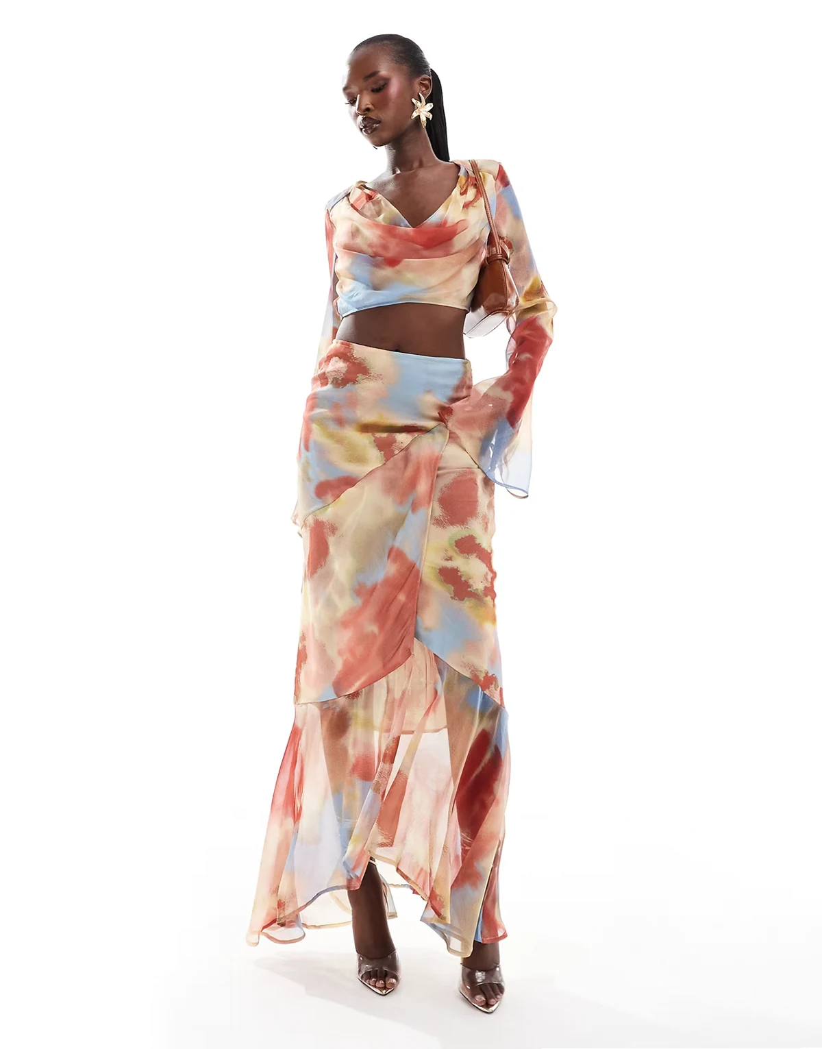 chiffon bias maxi skirt in blurred print - part of a set