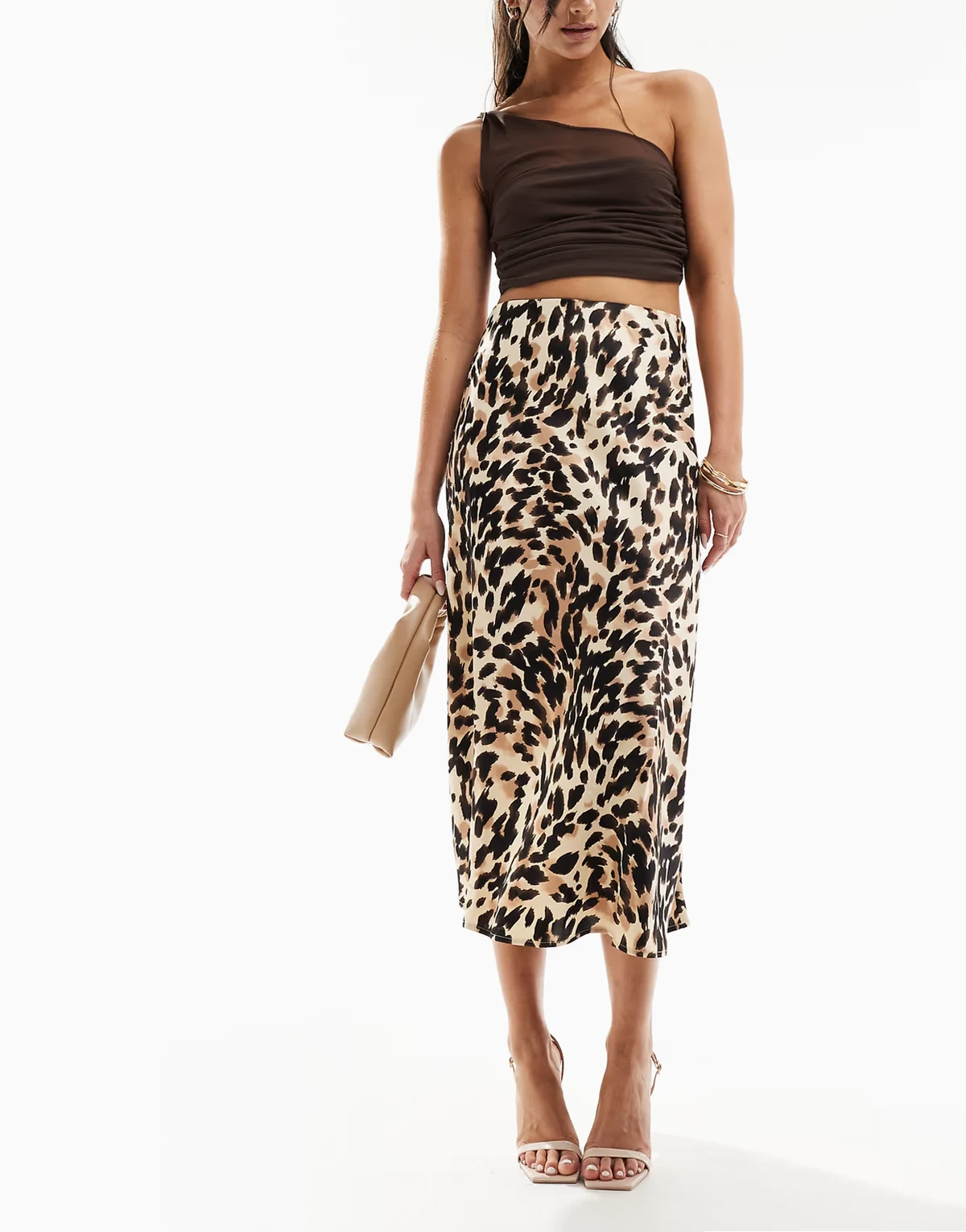 Y.A.S – Midirock aus Satin mit Leopardenmuster