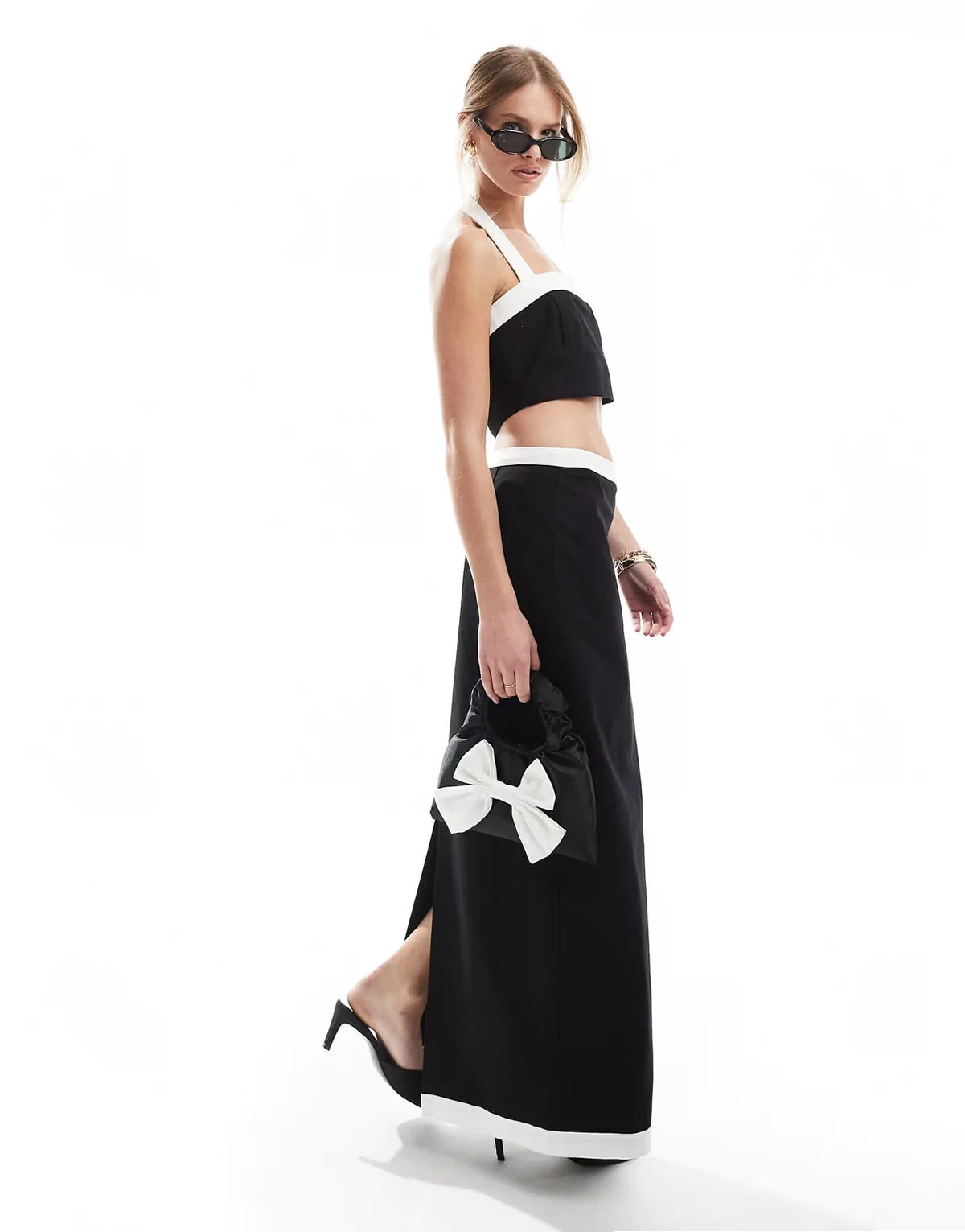 linen look contrast edge maxi skirt in mono - part of a set