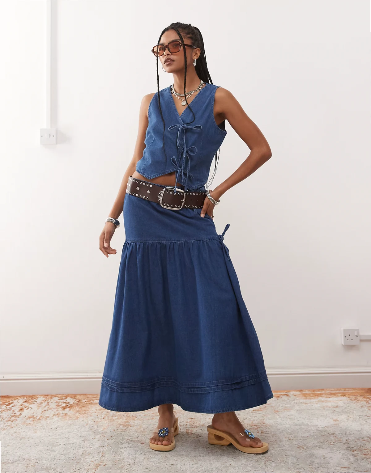 denim prairie skirt with bow detail - part of a set