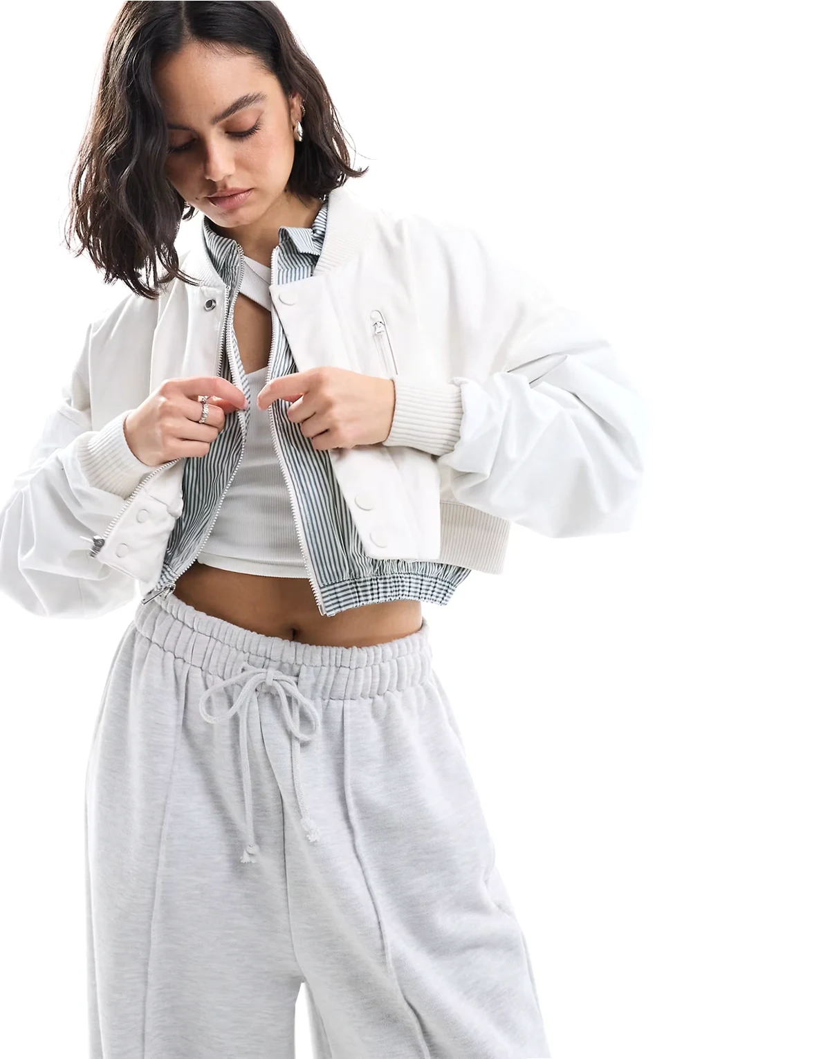 MDC cropped woven bomber jacket in white