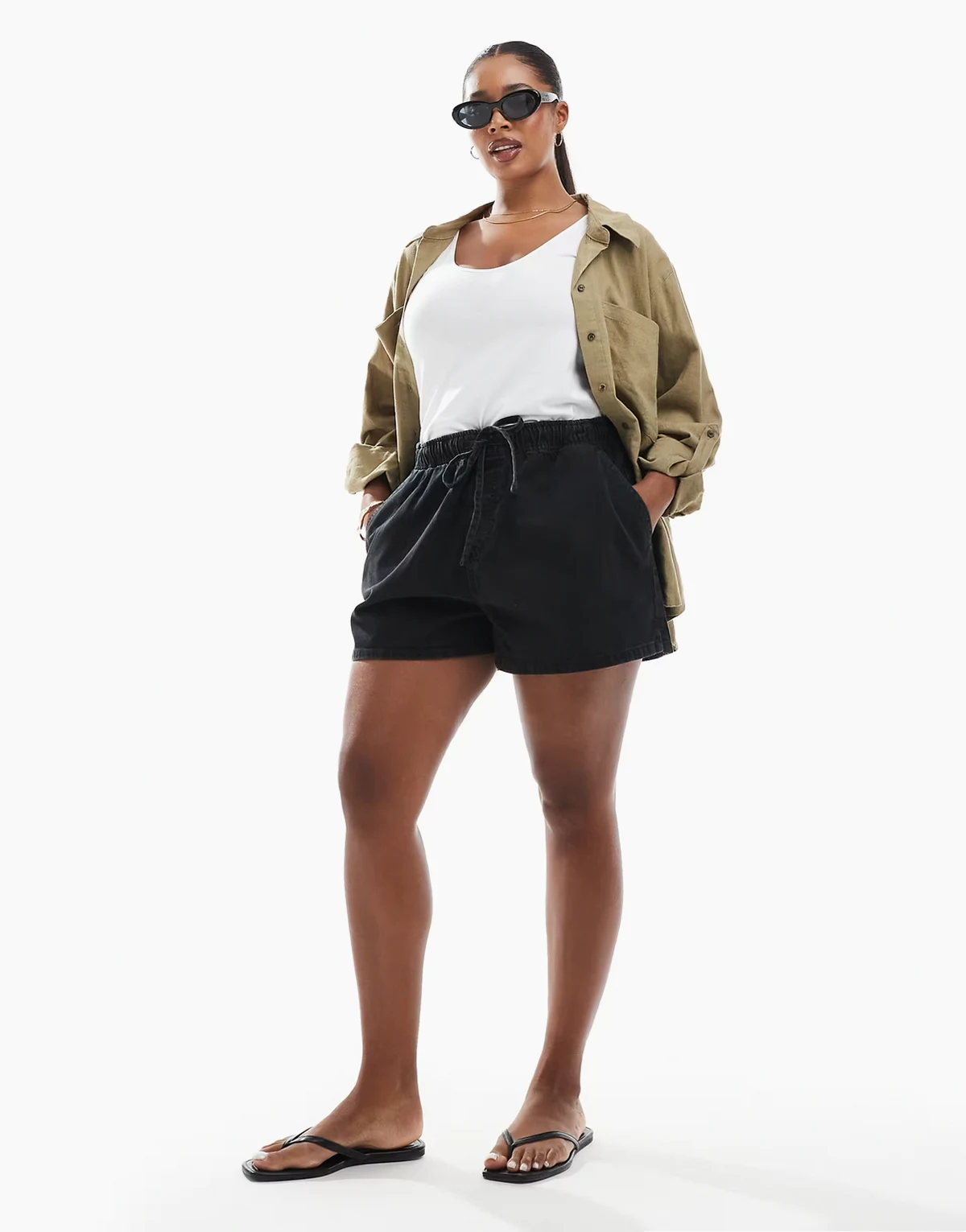 ASOS DESIGN Curve – Czarne wciągane szorty jeansowe