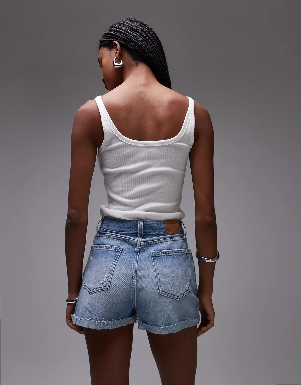 denim micro shorts in light blue