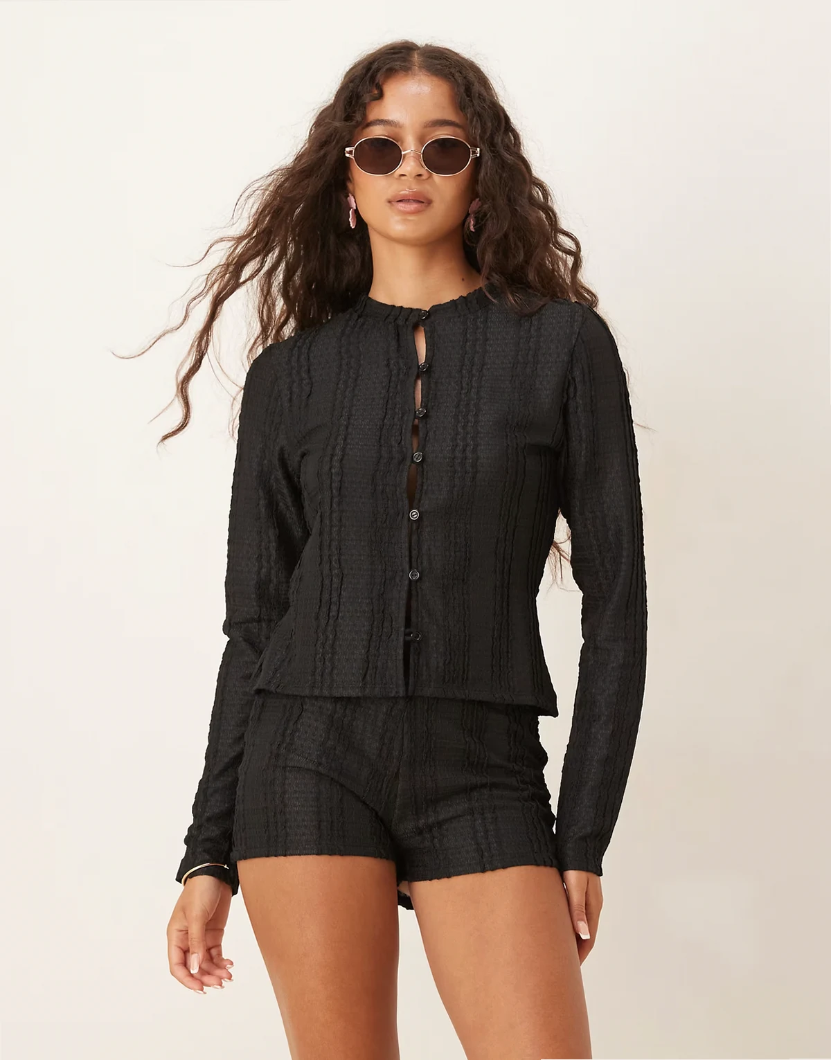 crochet frill micro shorts in black - part of a set
