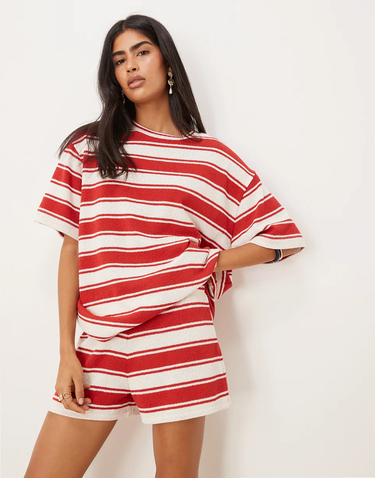 mini shorts in red and white stripes - part of a set