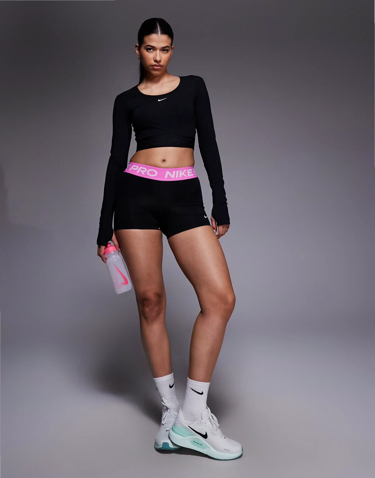 Nike Pro Training 3 inch shorts in black and pink