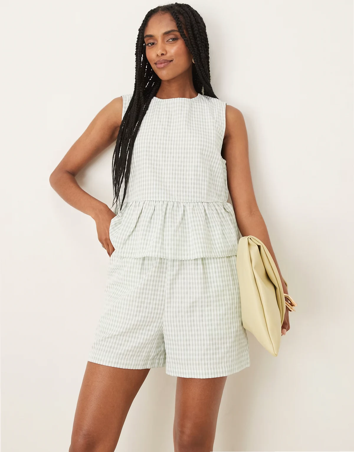 – Shorts mit Vichy-Karo in Neutral, Kombiteil