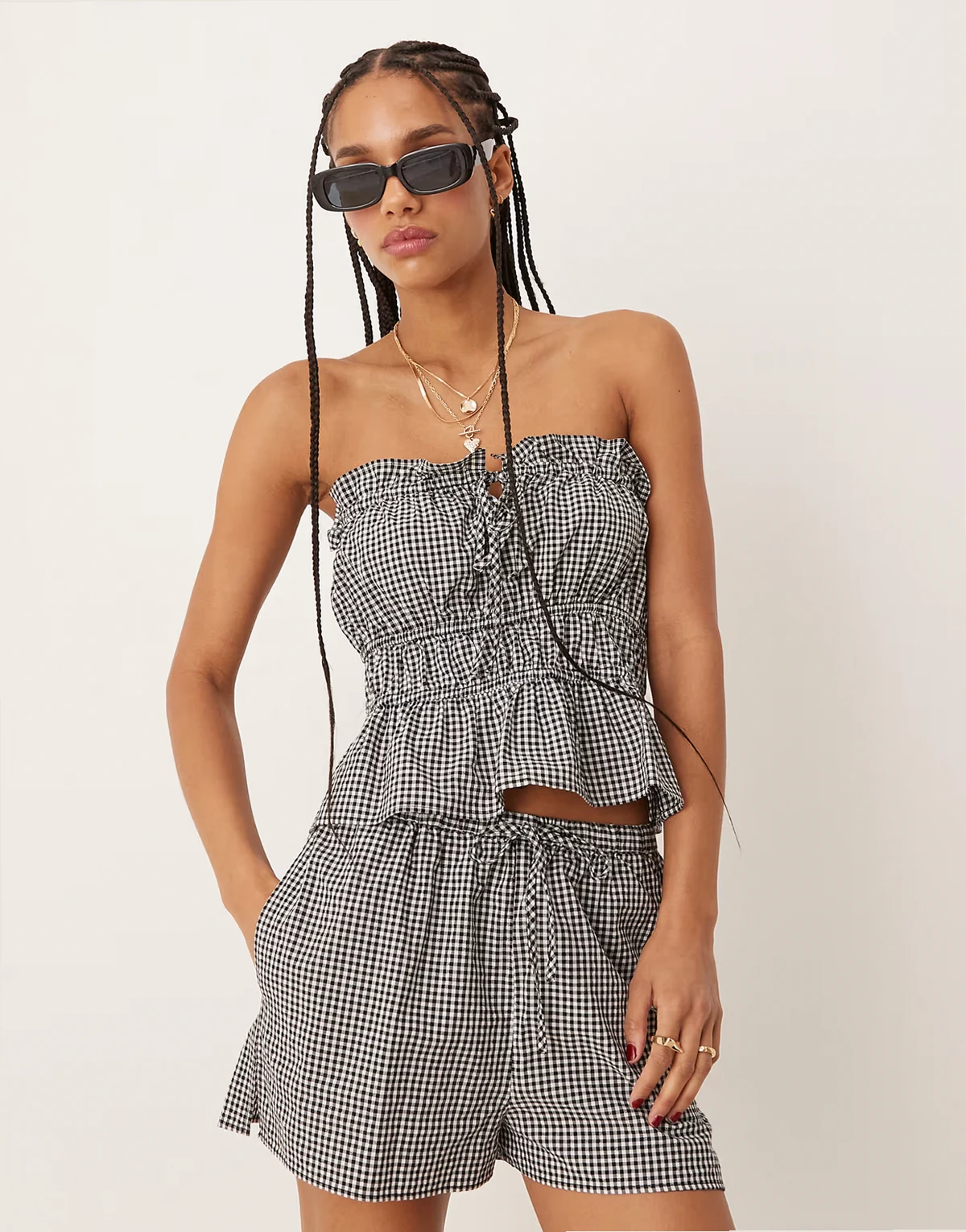 Shannon tie waist shorts in black and white gingham - part of a set