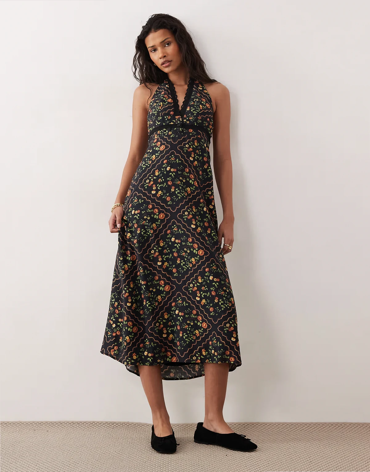 Positano printed maxi dress in black floral