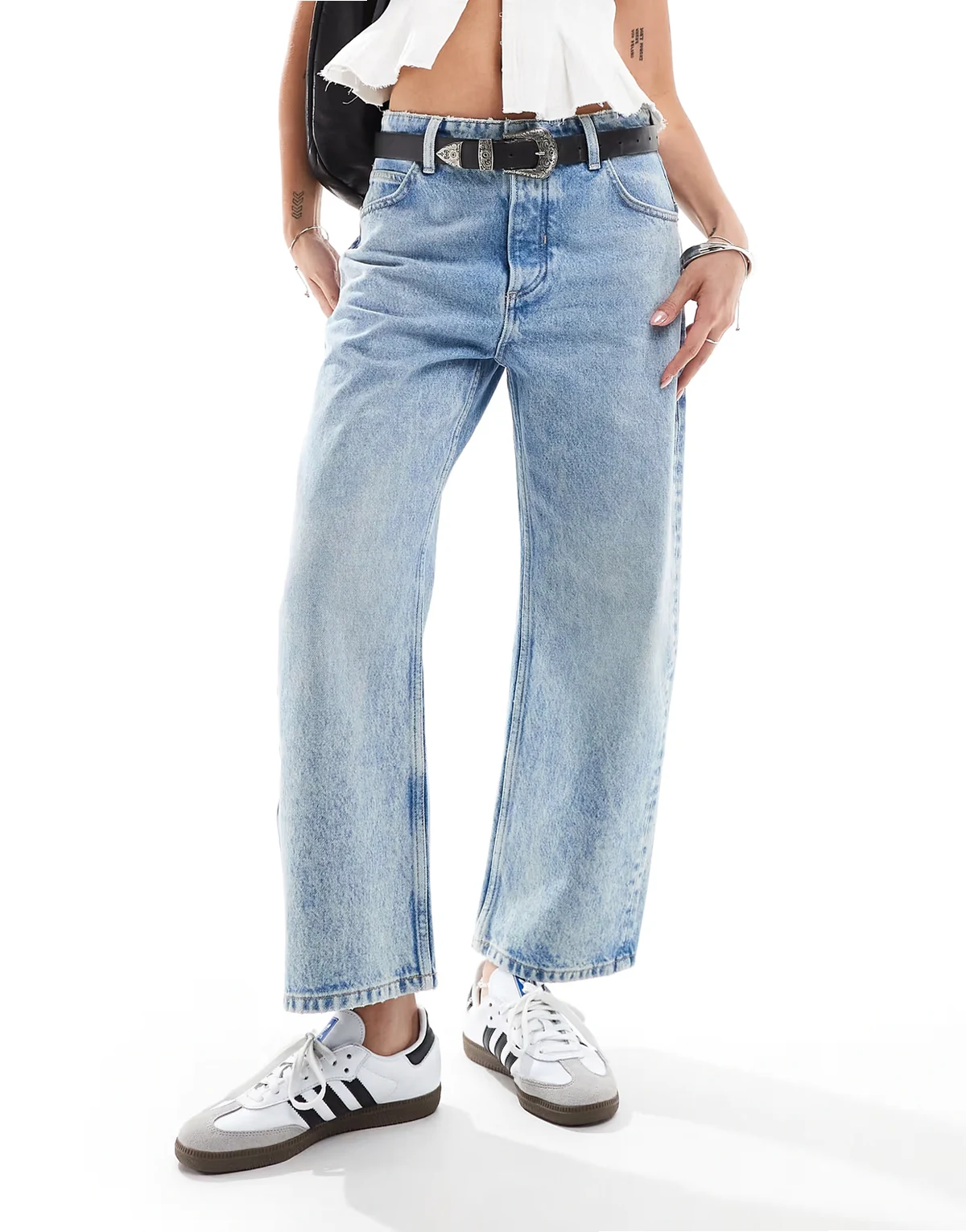 deep trance dropped waist boyfriend jeans in light wash blue