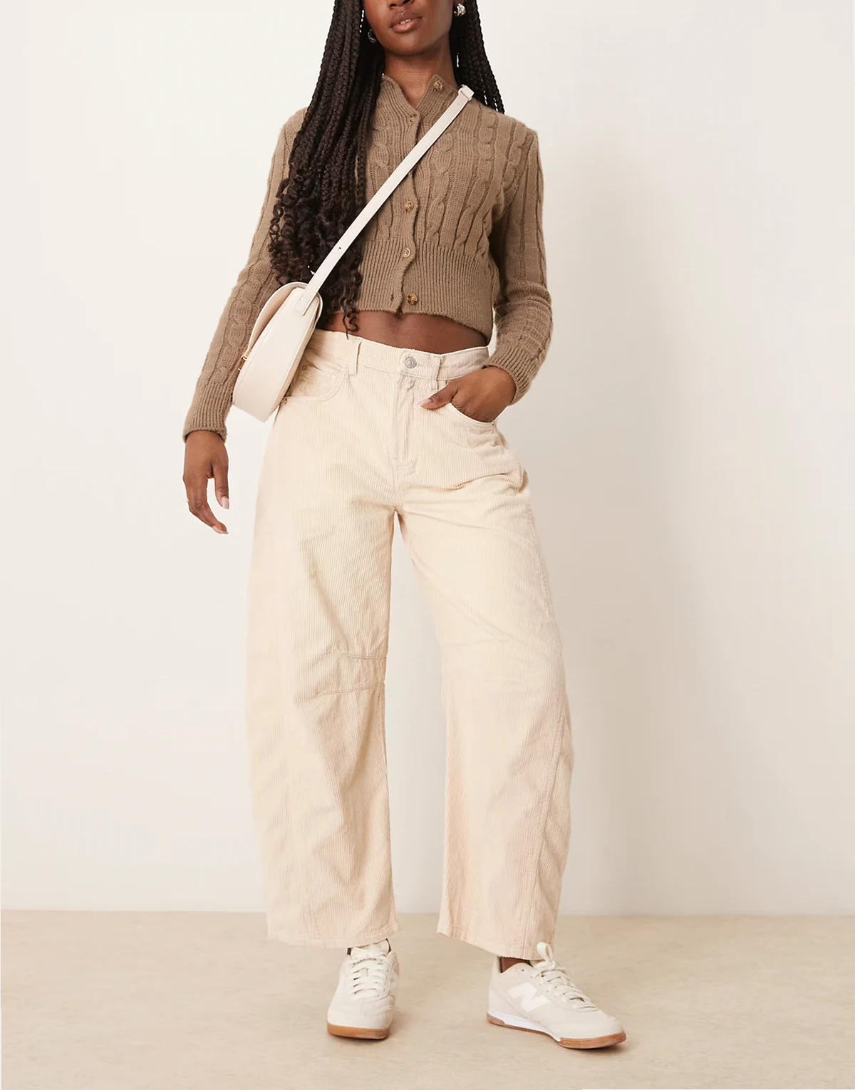 Good Luck barrel leg cord jeans in light gray