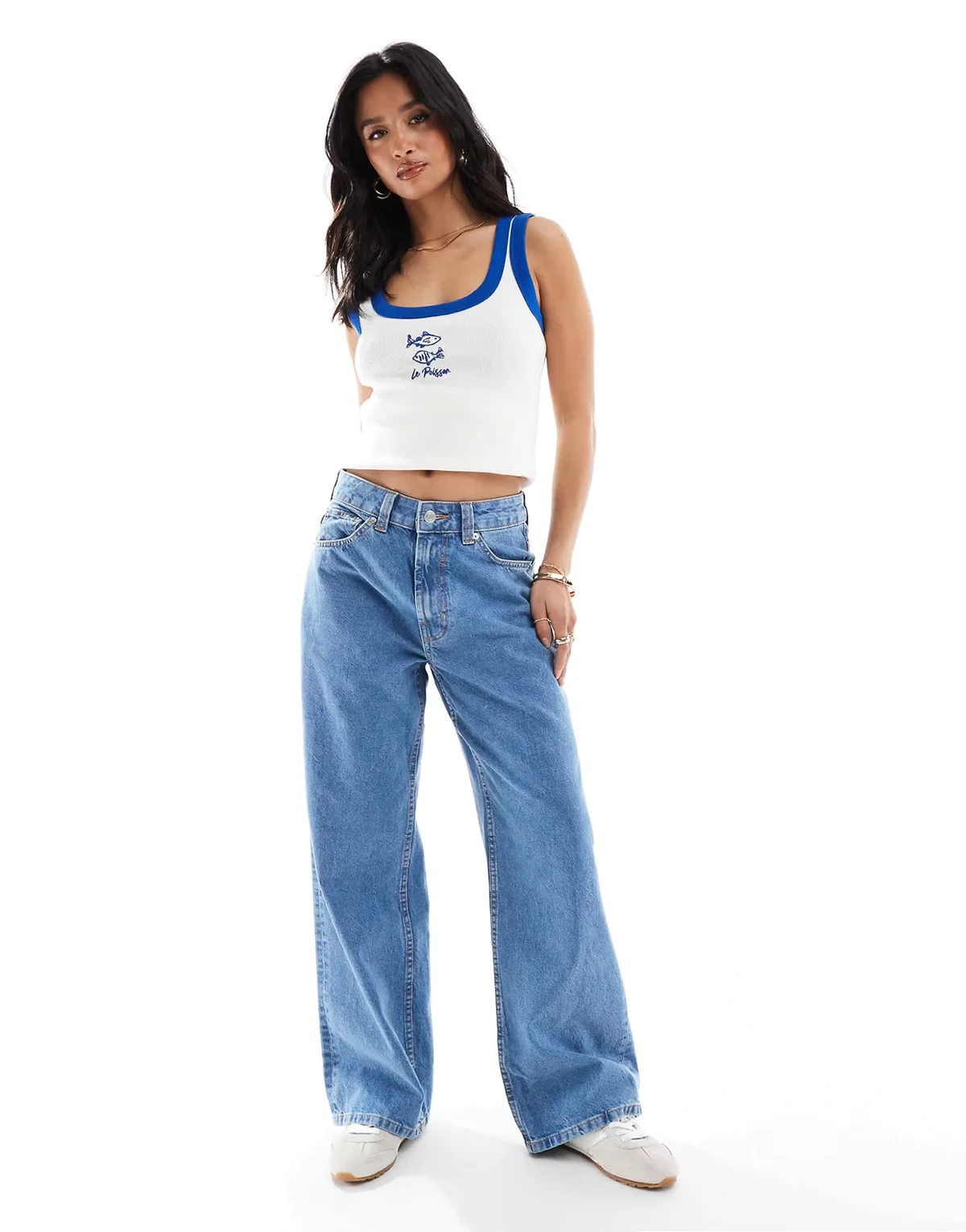 ASOS DESIGN Petite – Weite Dad-Jeans in reinem Blau