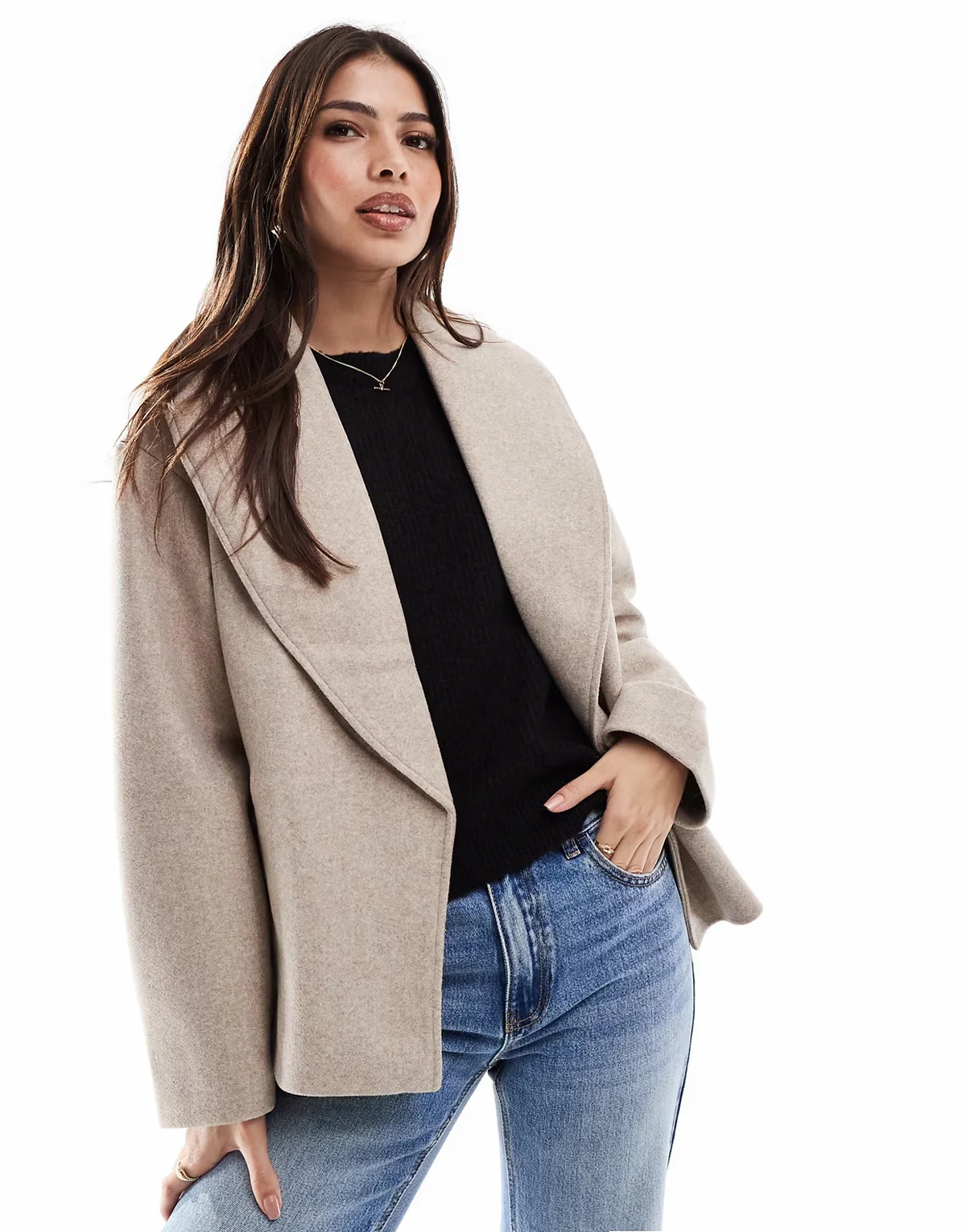 – Gewickelter Kurzmantel in Beige