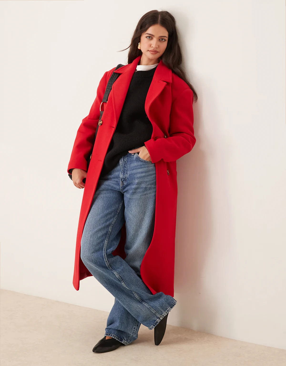 belted wrap formal coat in bright red
