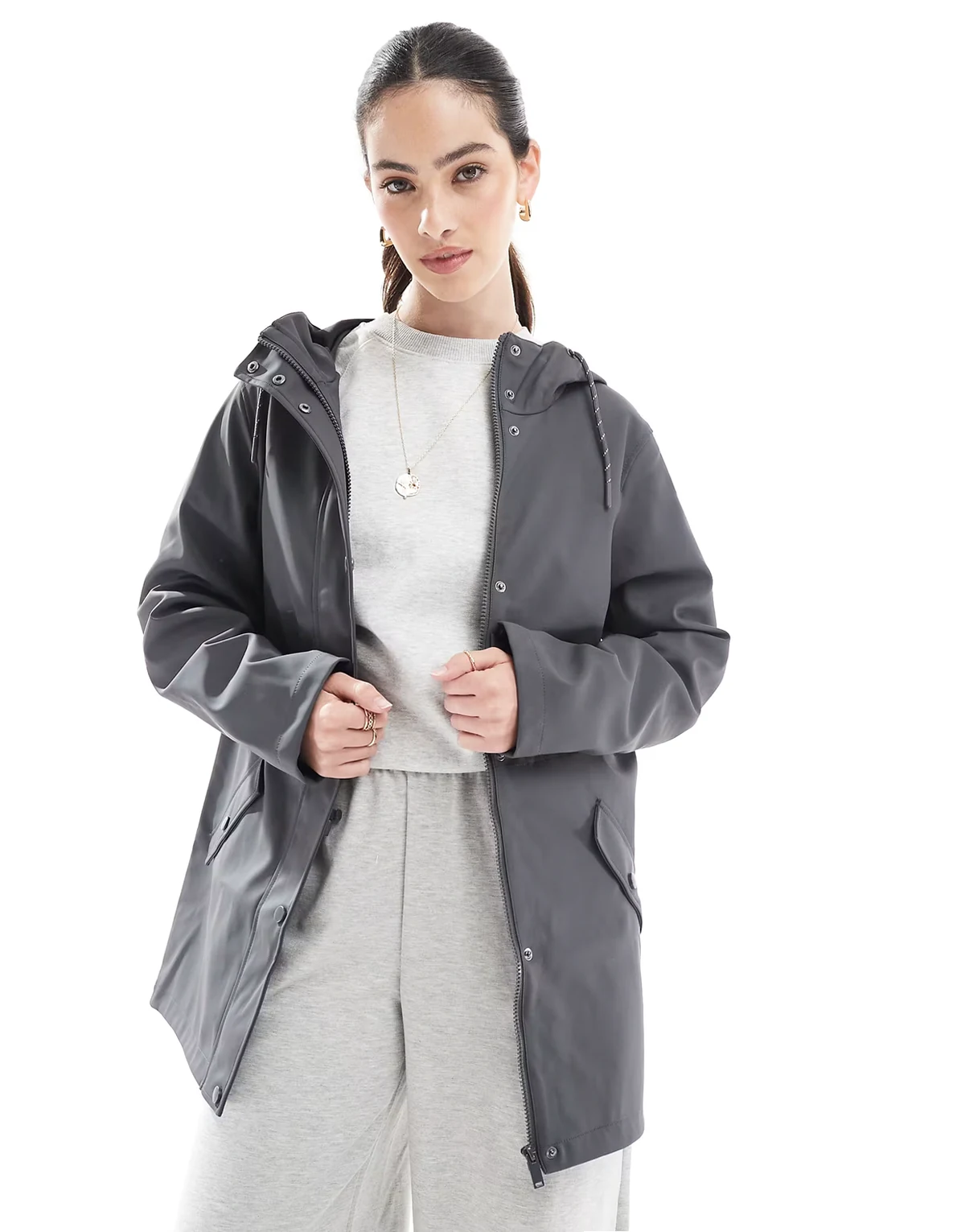 – Regenjacke in Asphalt-Grau mit Kapuze