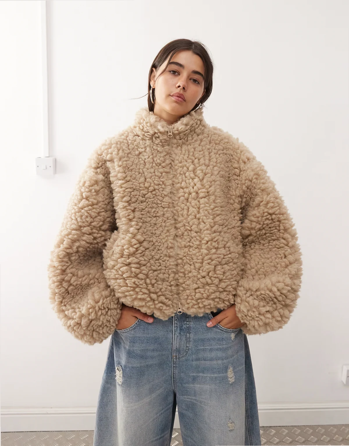 – Oberteil aus flauschigem Fleece in Beige