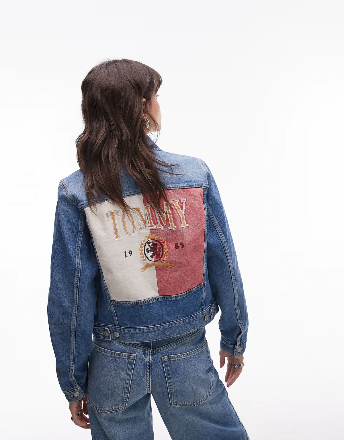 heritage flag denim jacket in mid wash blue