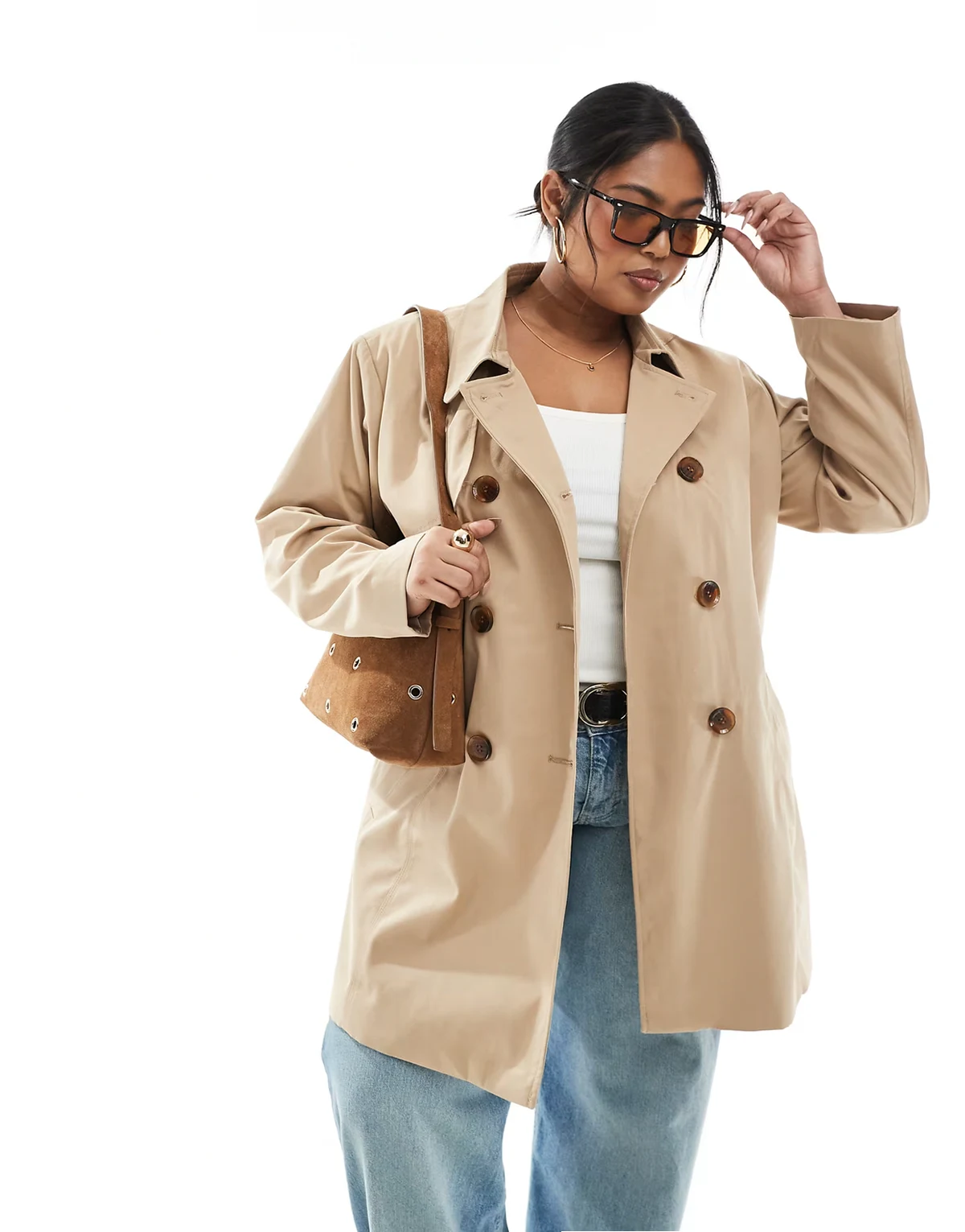 – Kurzer Trenchcoat in Beige mit Gürtel