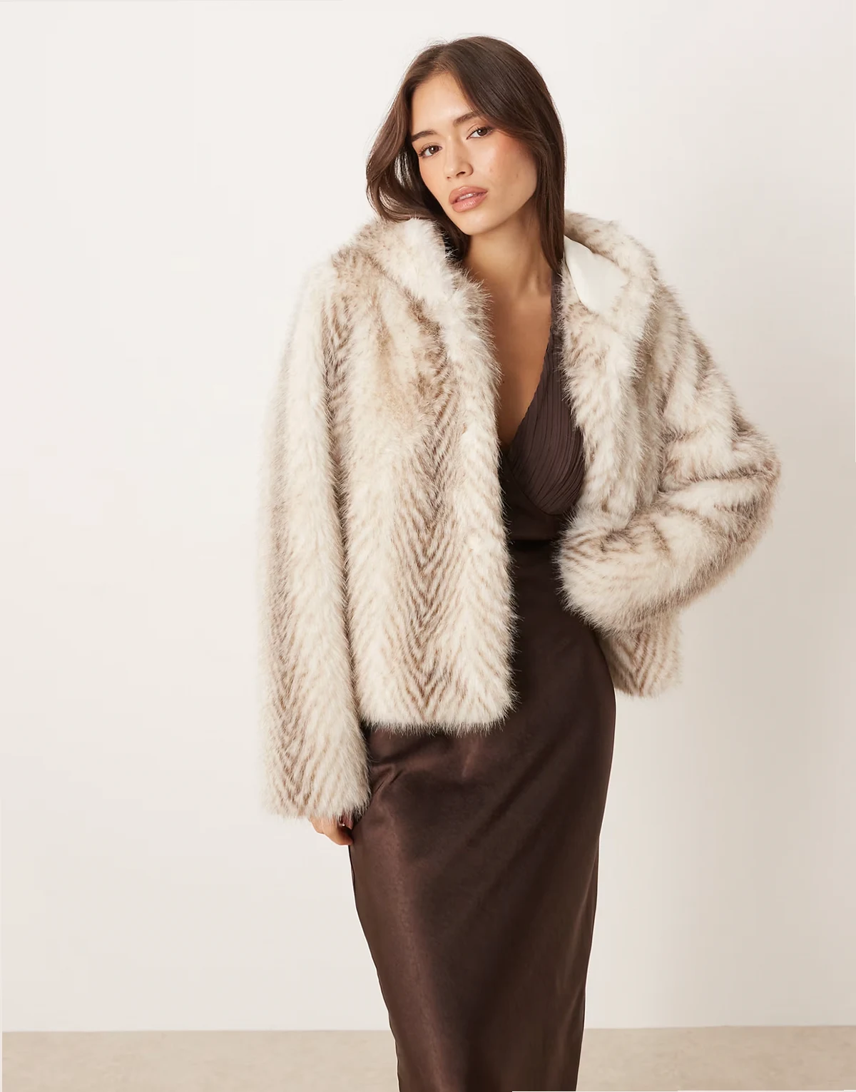 Jemi hooded cropped faux fur jacket in cream