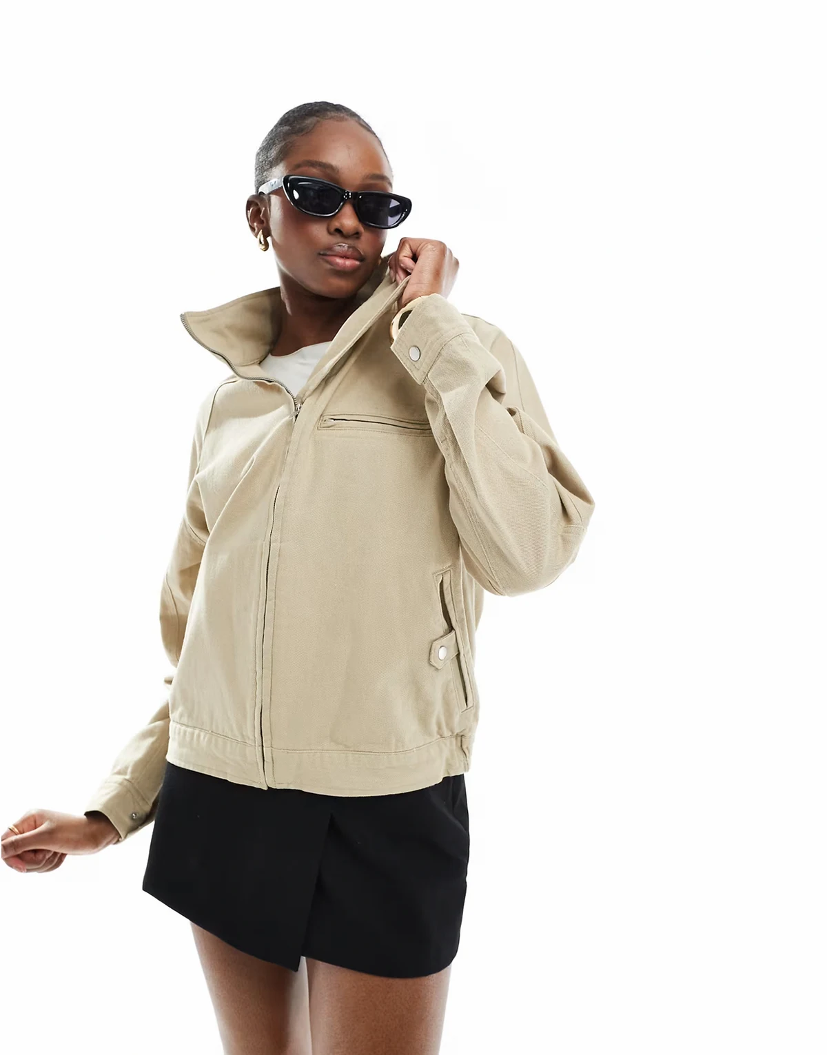 ASOS DESIGN Tall – Kurtka oversize z wysokim kołnierzem z diagonalu w piaskowym kolorze