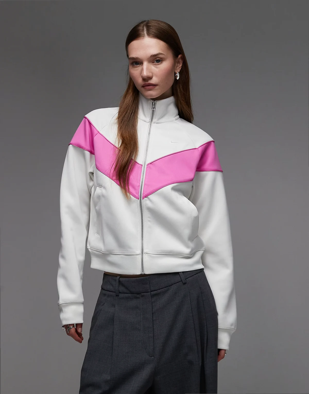 Windrunner track jacket in off white and pink