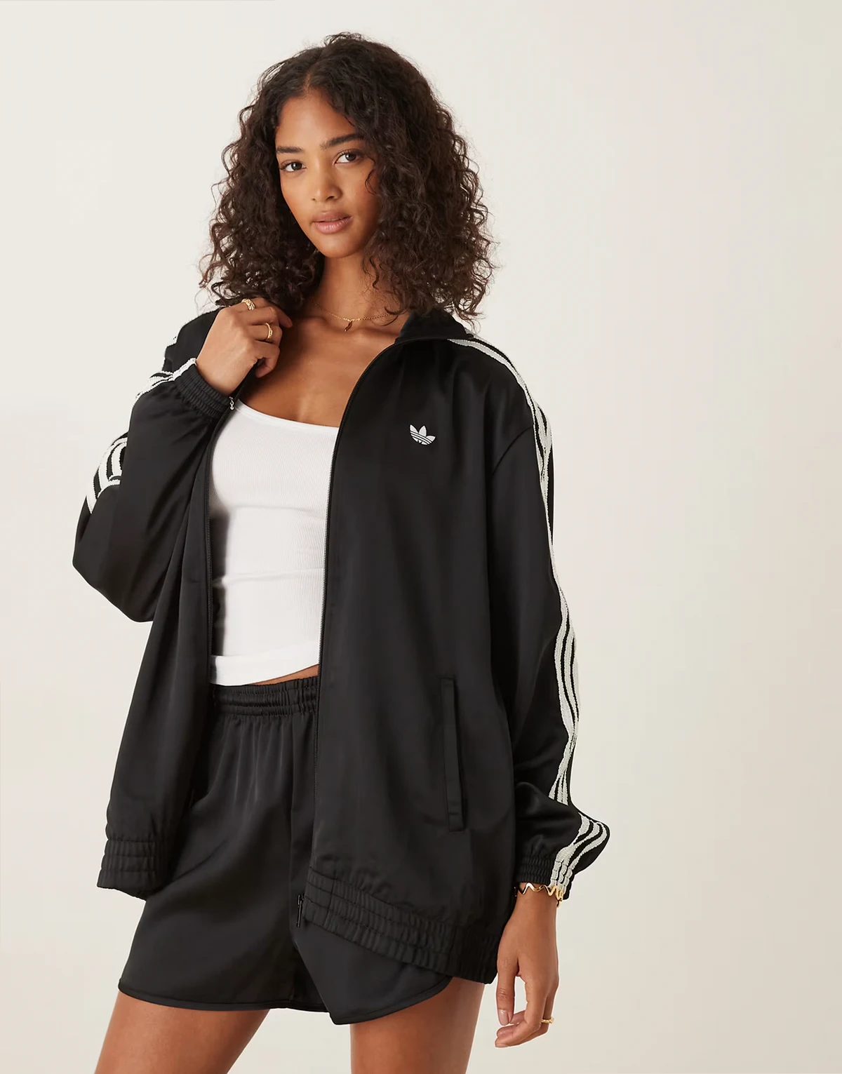 adidas Orignals Campus satin ruffle track top in black
