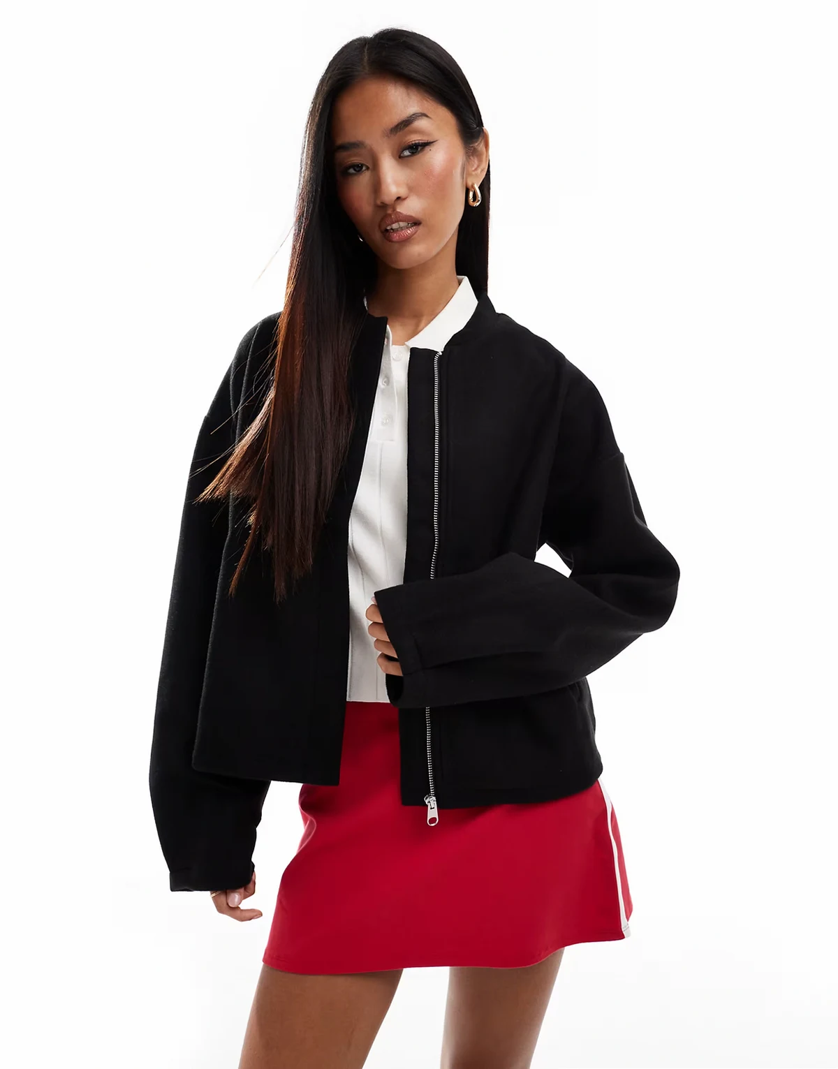cropped bomber jacket in black