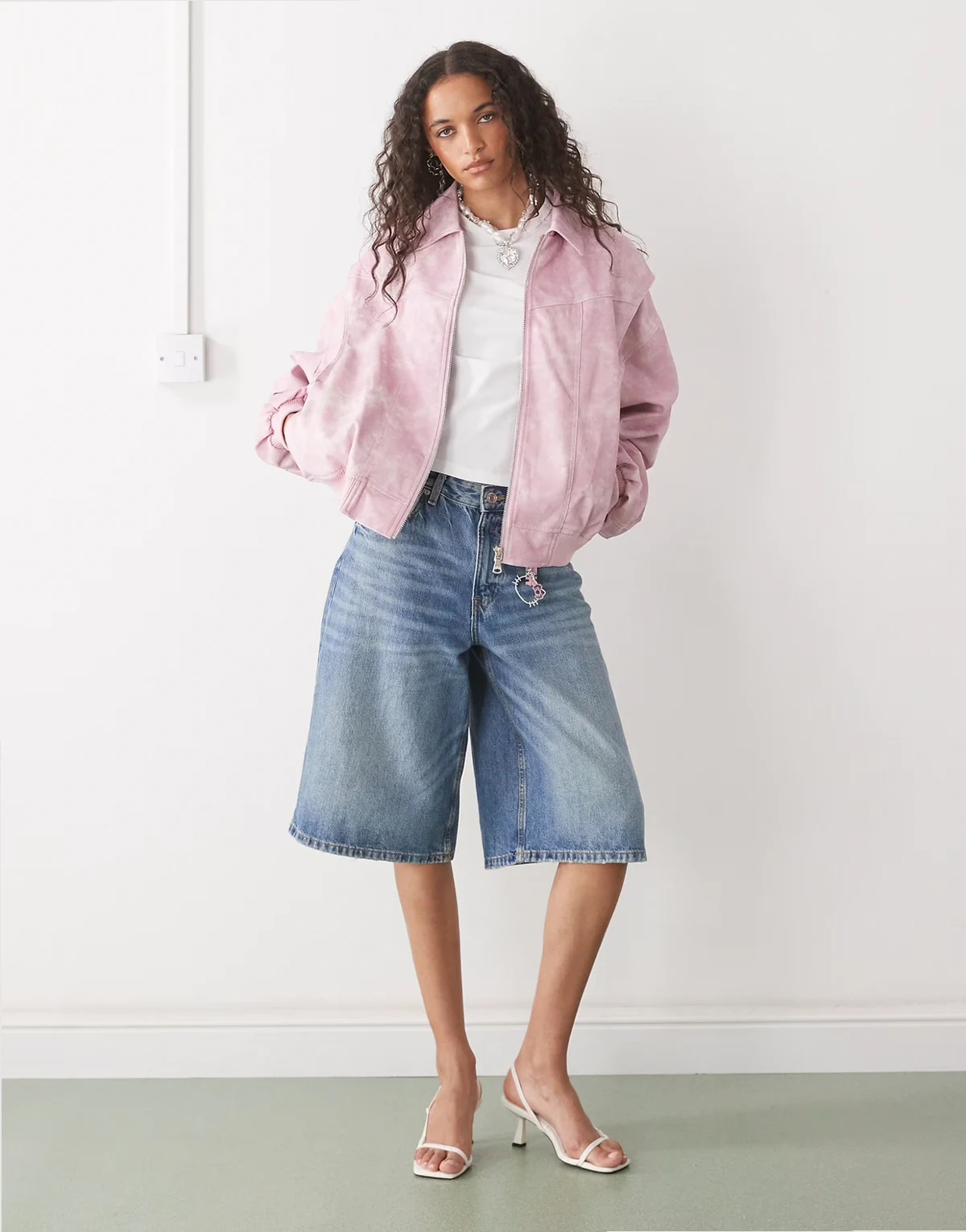 exclusive Vista leather look contrast stitch bomber jacket in pink