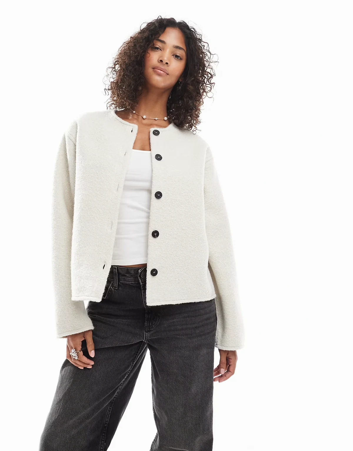 short teddy jacket in cream