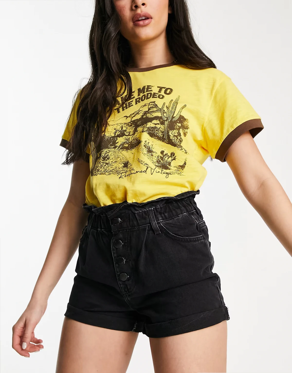 – Cuba – Jeans-Shorts in Schwarz mit Paperbag-Bund