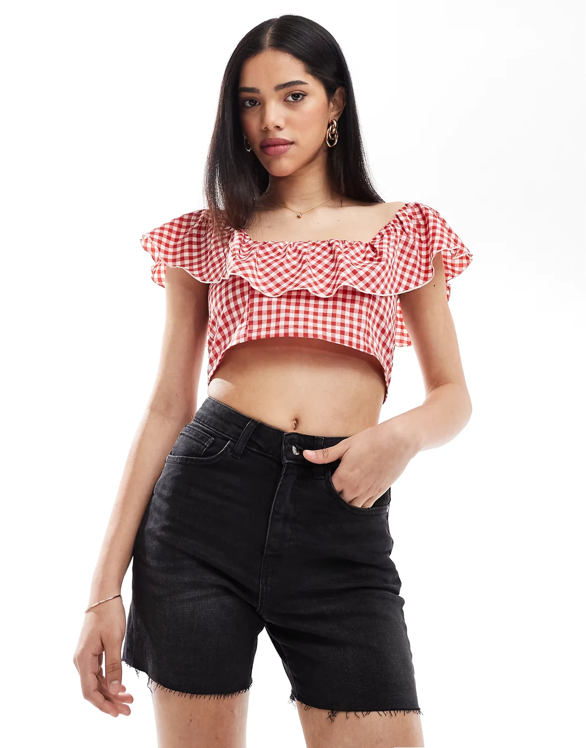 – Jeans-Shorts in Schwarz mit hohem Bund