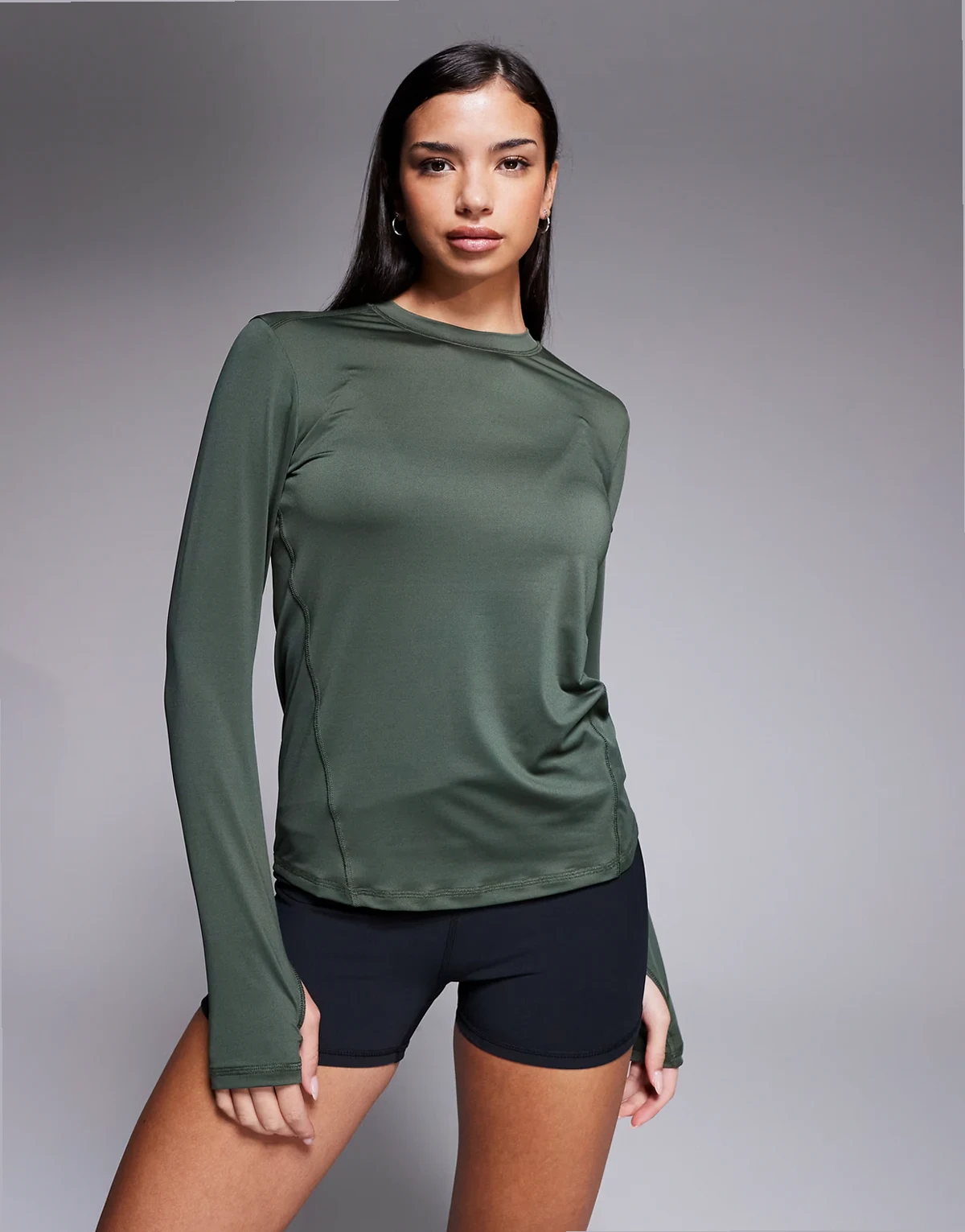 Icon active quick dry long sleeve running top in dark green