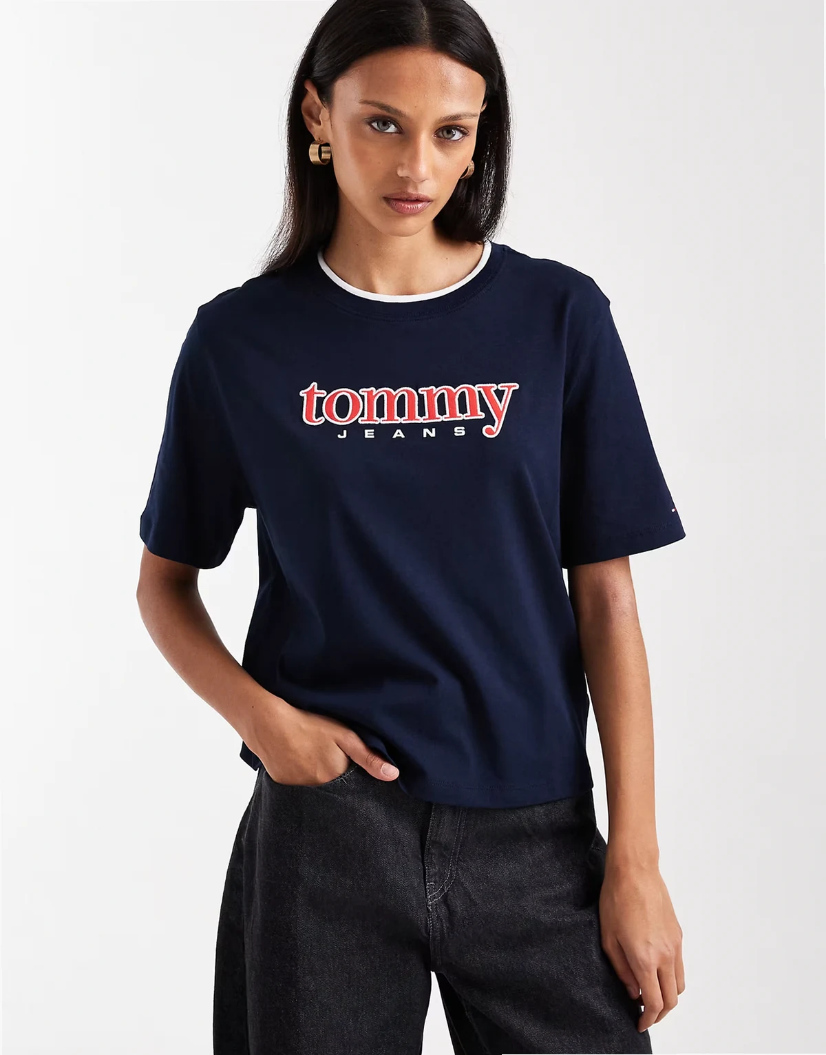 retro applique logo T-shirt in navy