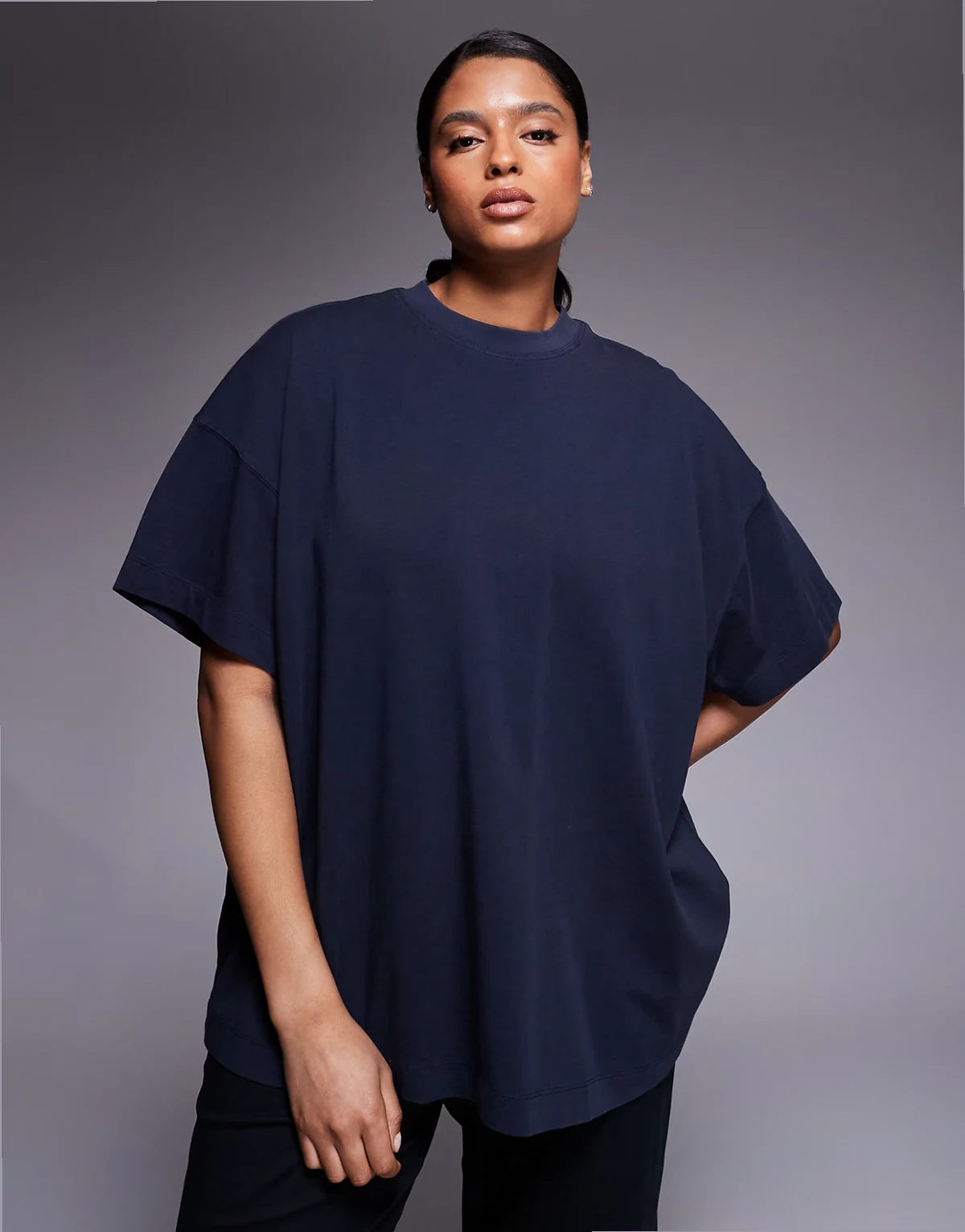 Curve Icon heavyweight cotton oversized t-shirt with quick dry finish in washed midnight navy