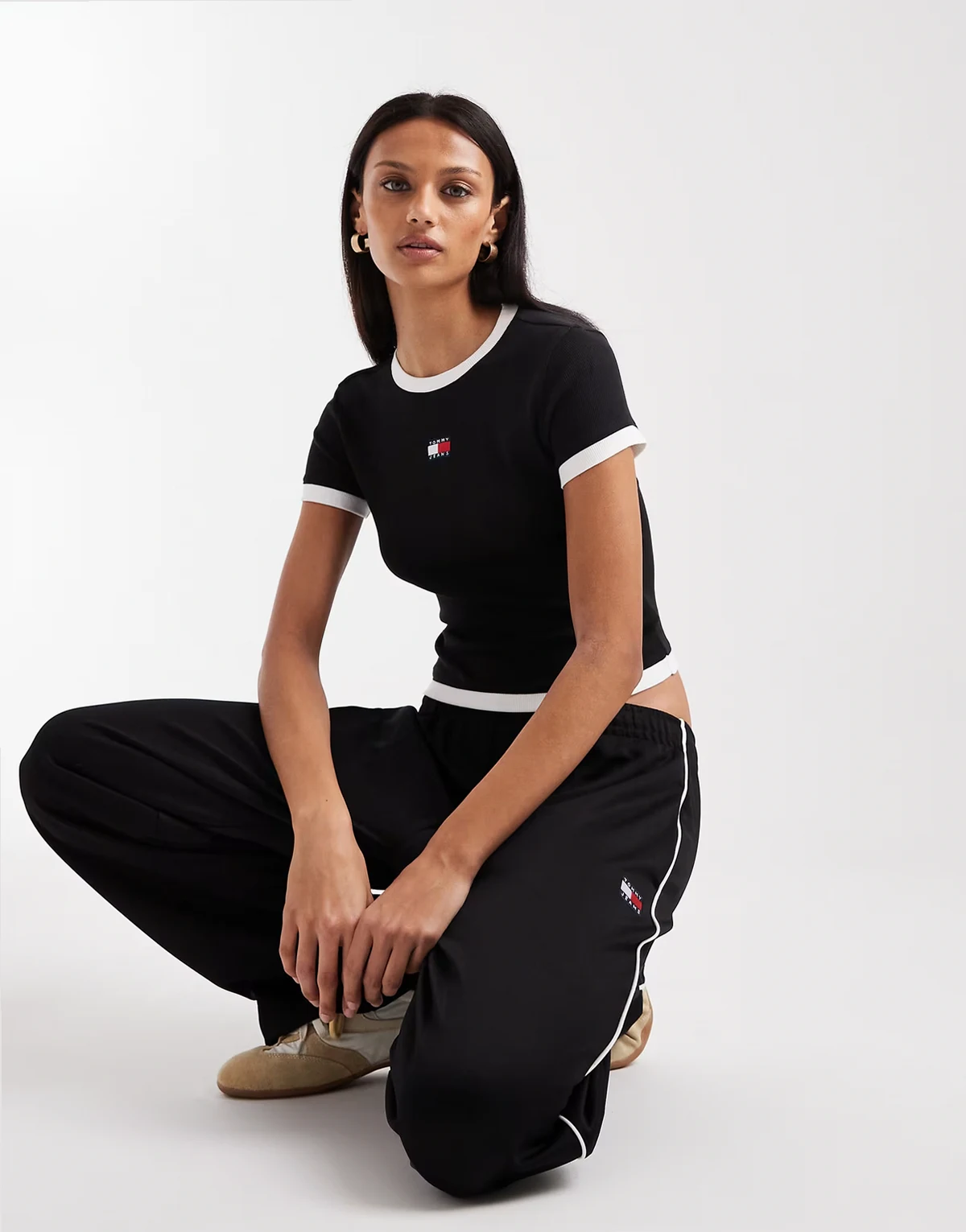 slim rib knit ringer t-shirt in black