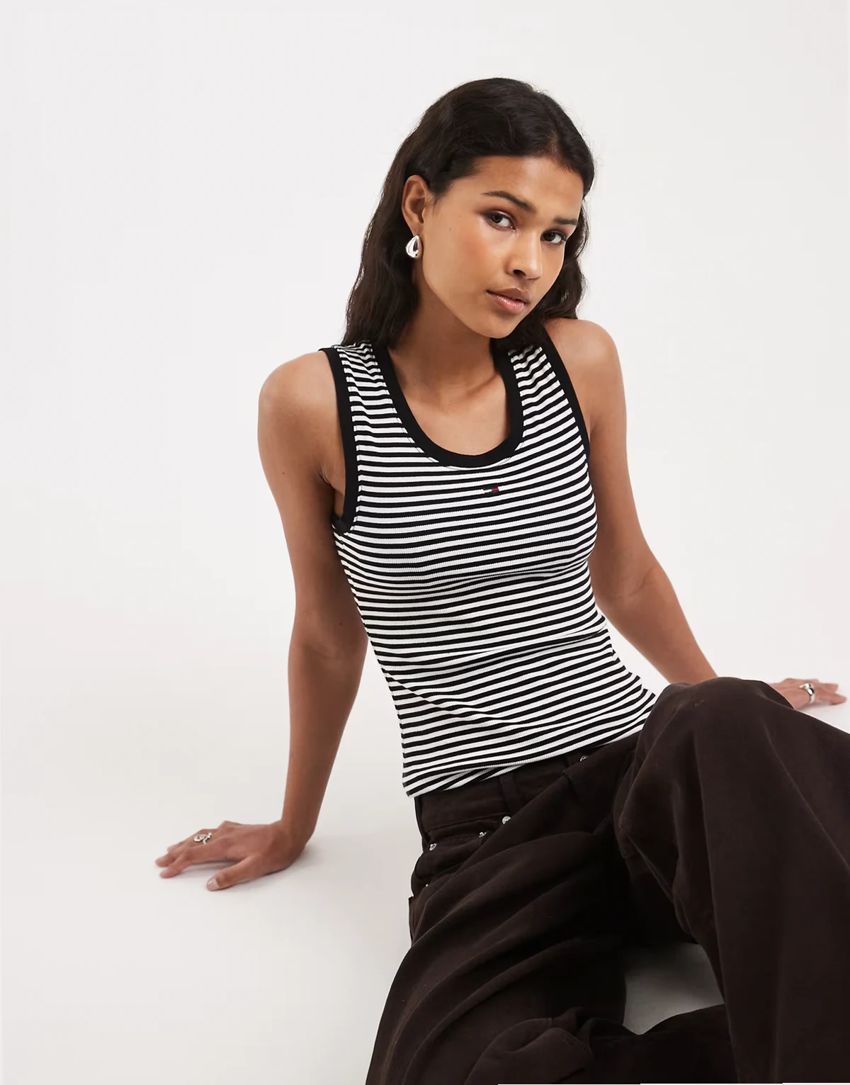 essential ribbed tank top in black stripe