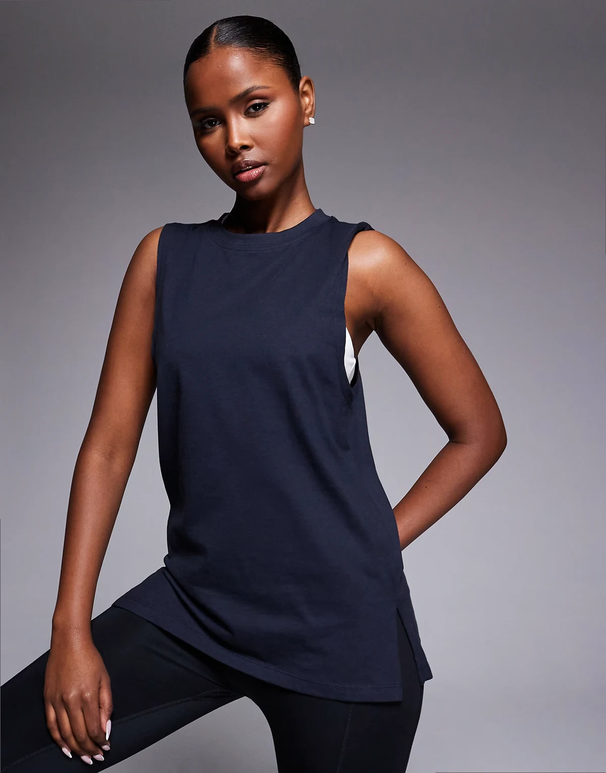 Icon cotton drop armhole tank top with quick dry finish in midnight navy