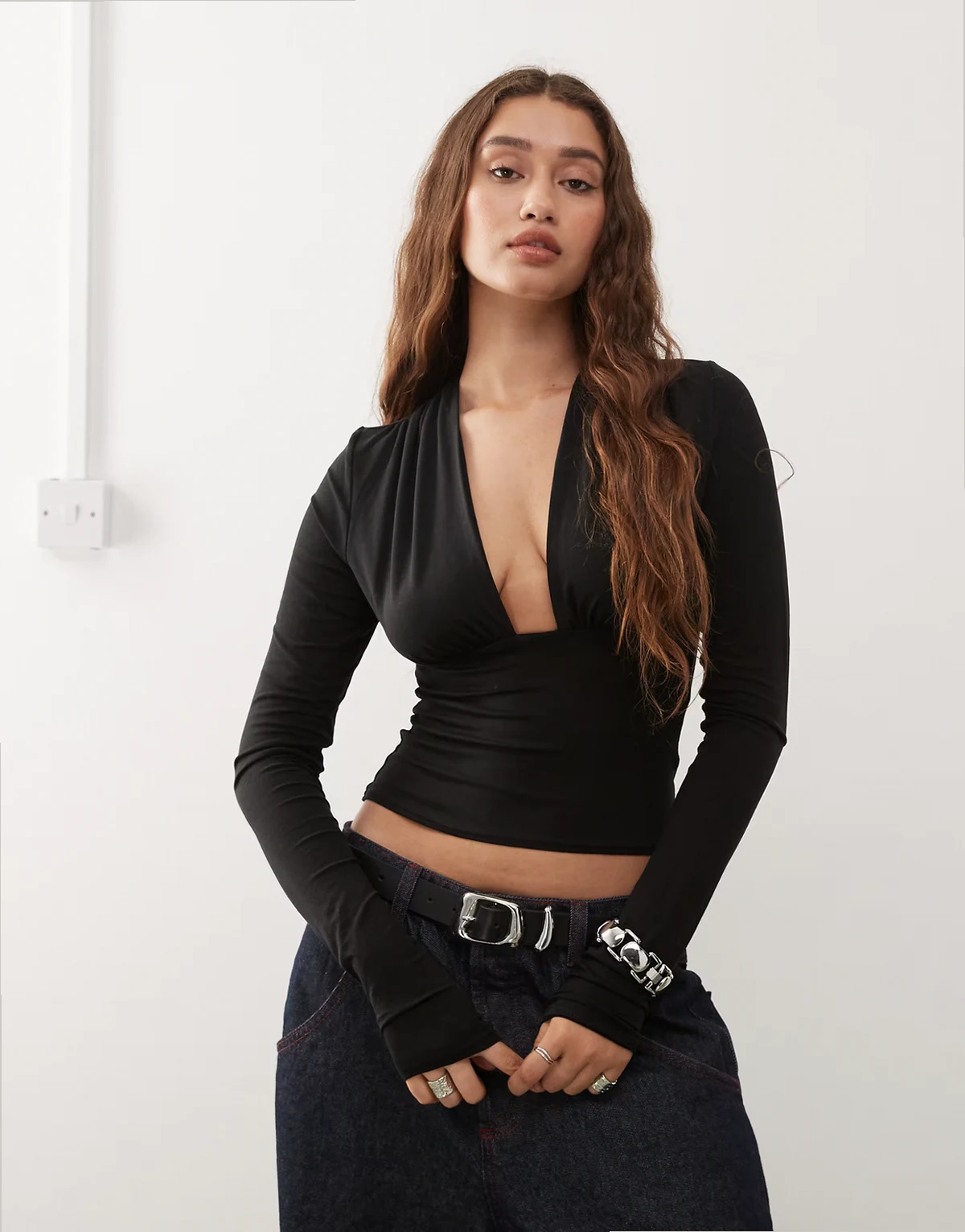 deep halter neck long sleeve top in black - exclusive to ASOS
