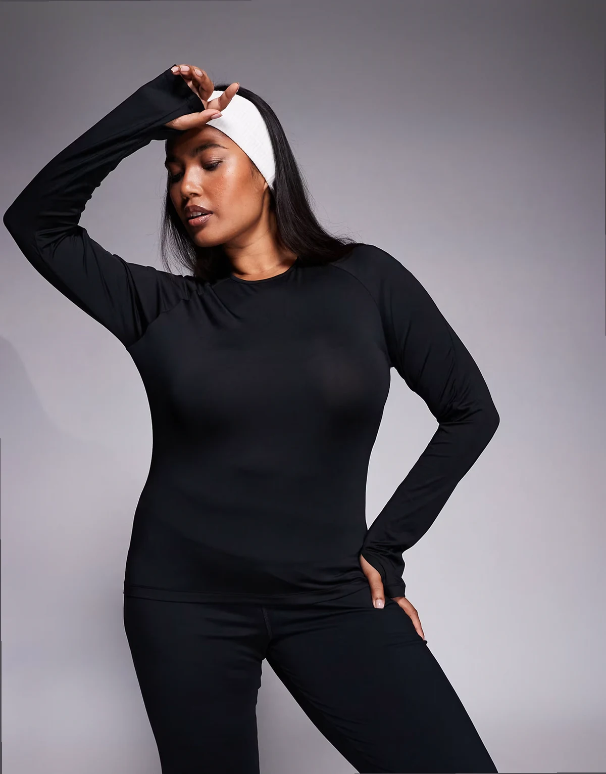 Curve Icon active quick dry slim fit long sleeve top in black