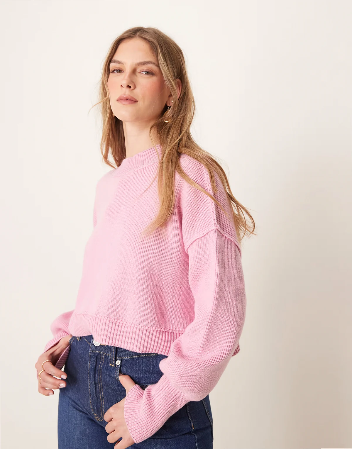 easy street cropped sweater in rose pink