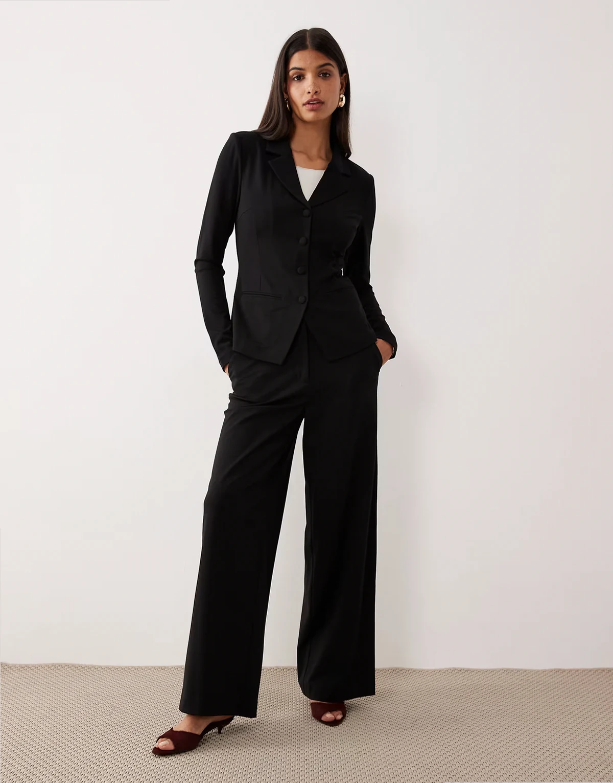 premium structured jersey tailored pants in black - part of a set