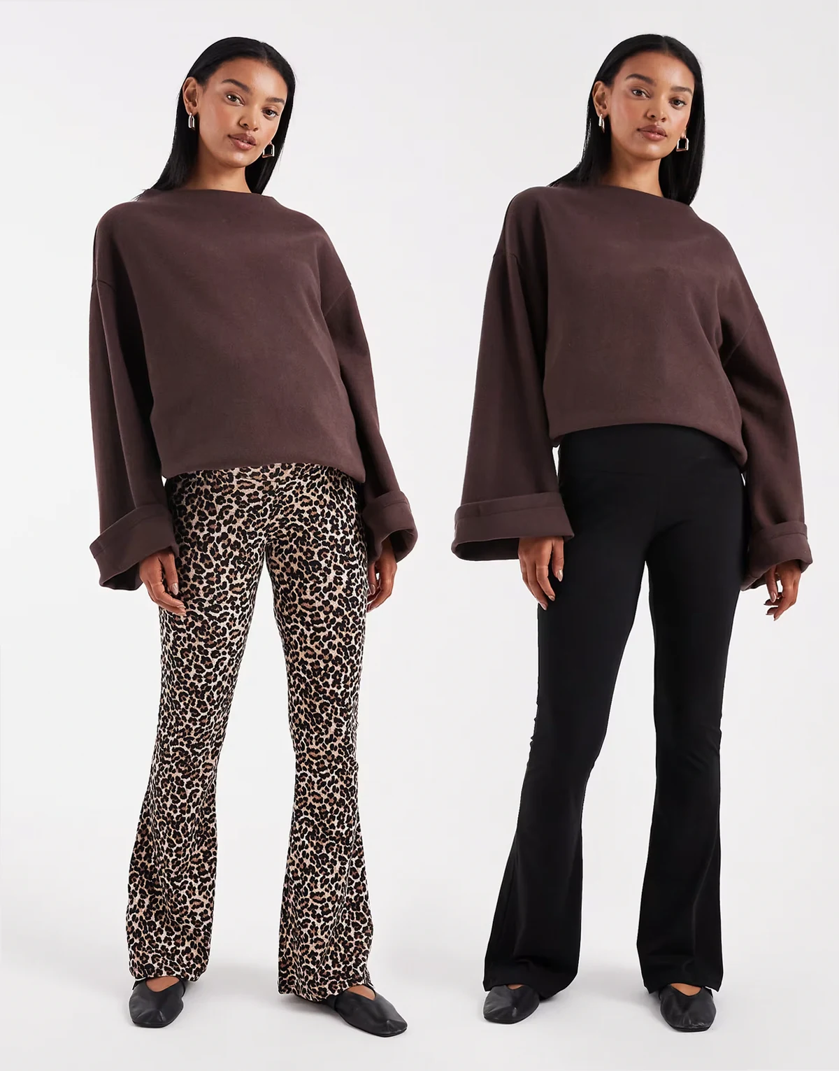 – 2er-Pack Schlaghosen in Schwarz und mit Animal-Print, Umstandsmode