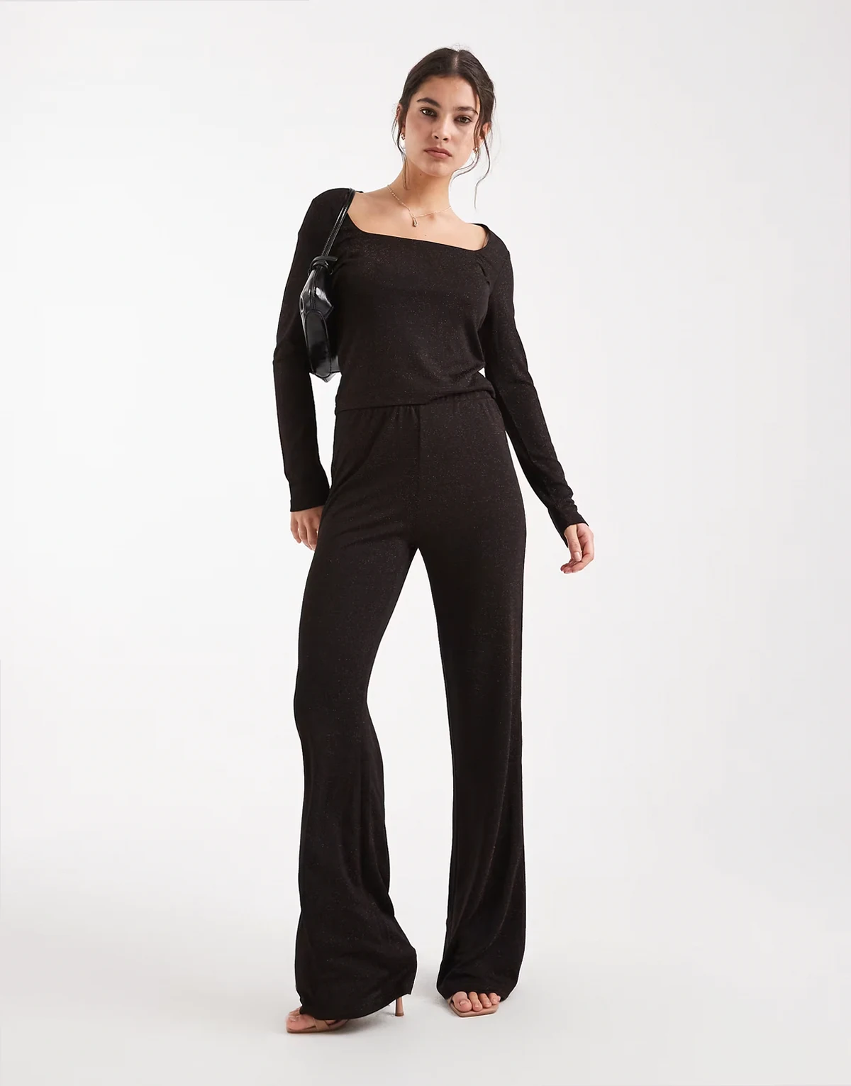glitter wide leg pants in chocolate and copper - part of a set