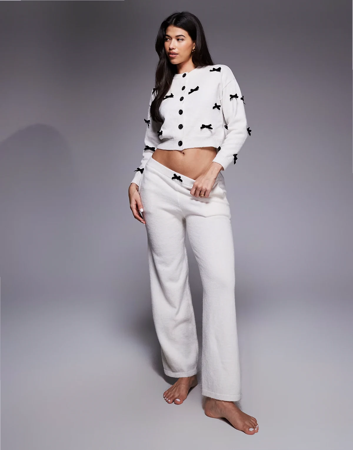 cardigan and pants set in cream