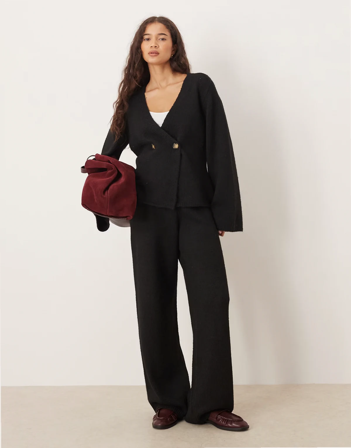 wide leg knit pants in black - part of a set
