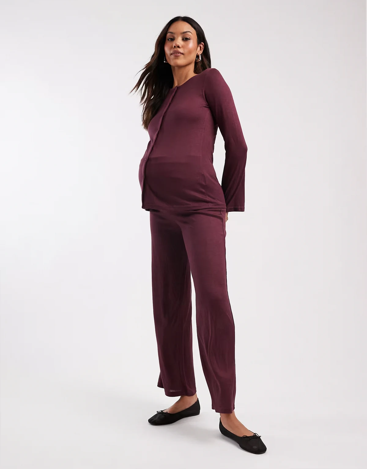 Mamalicious Maternity soft straight leg jersey pants in burgundy - part of a set