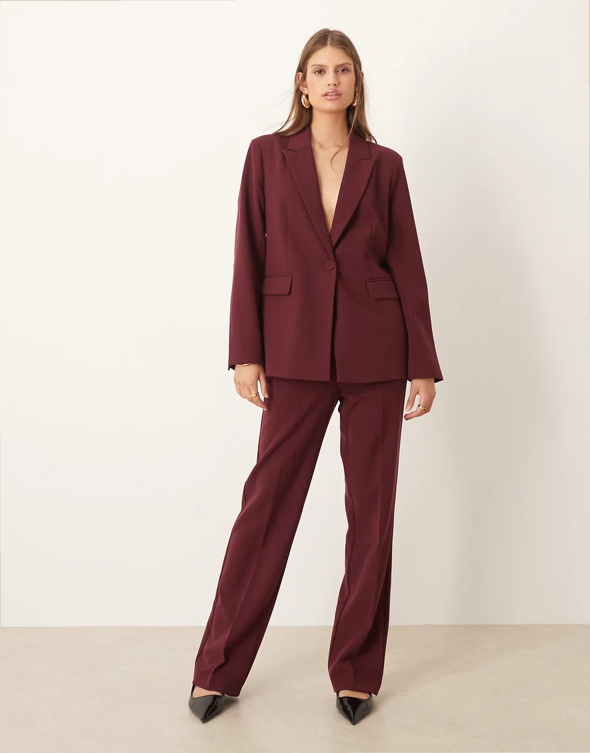 high waist tailored pants in burgundy - part of a set